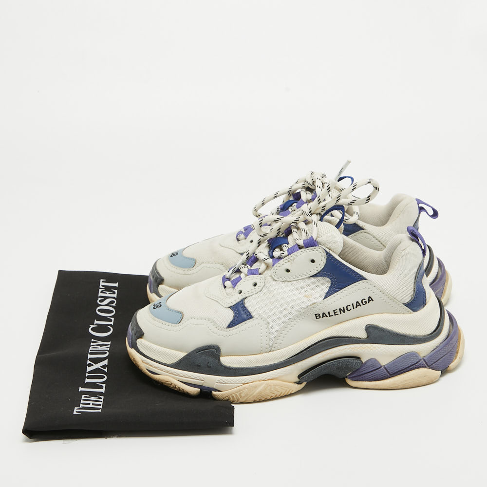 Balenciaga Tricolor Knit Fabric And Leather Triple S Sneakers Size 38
