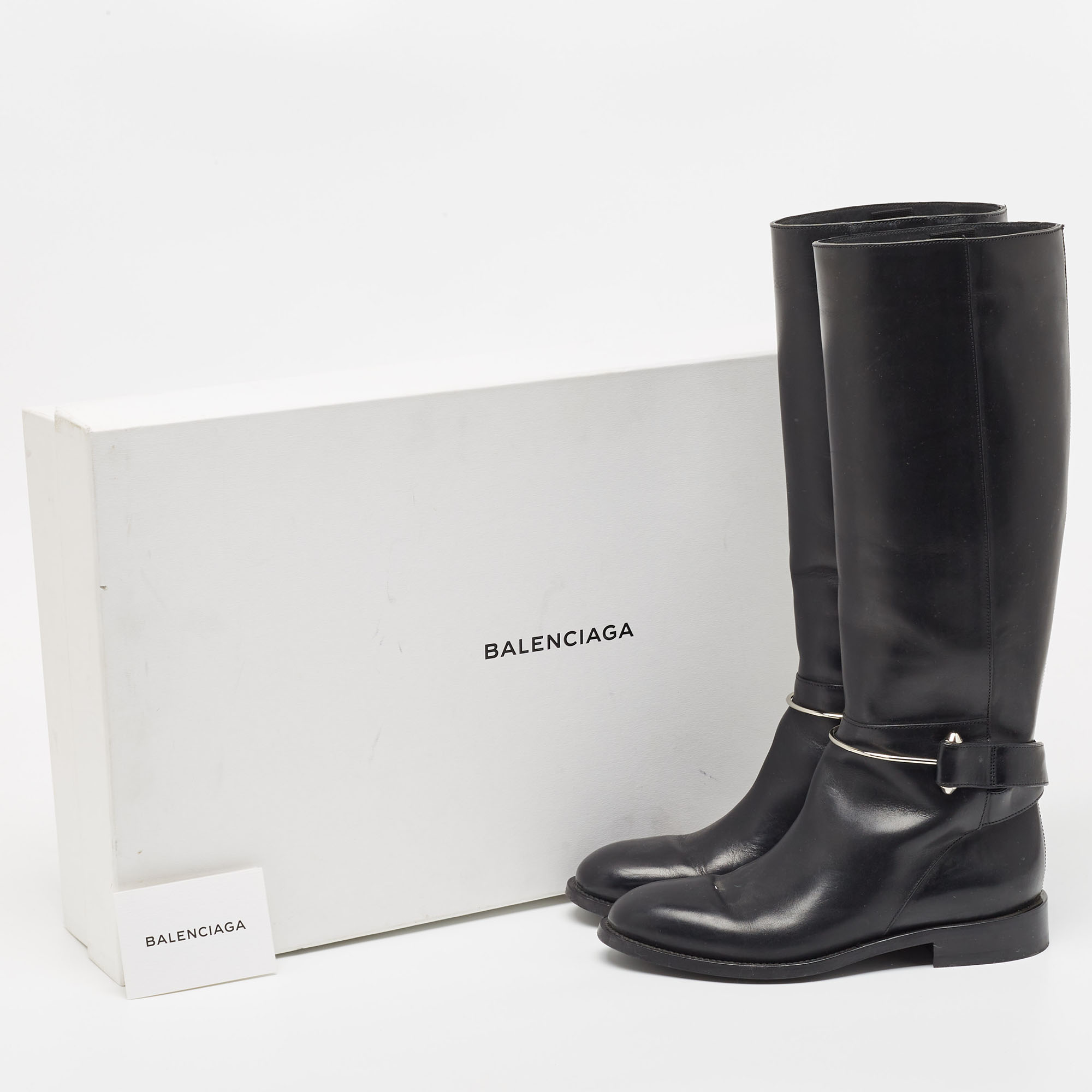 Balenciaga Black Leather Knee Length Boots Size 37