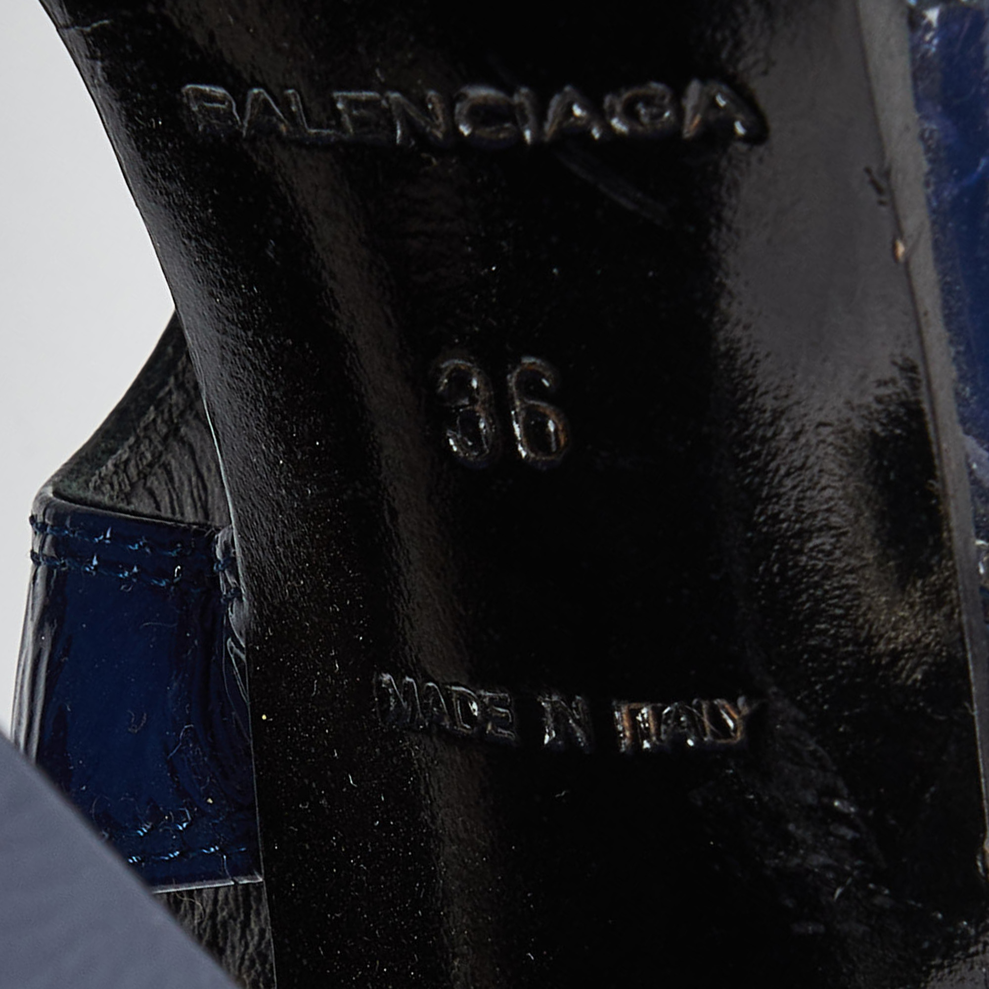 Balenciaga Navy Blue Leather Slingback Sandals Size 36