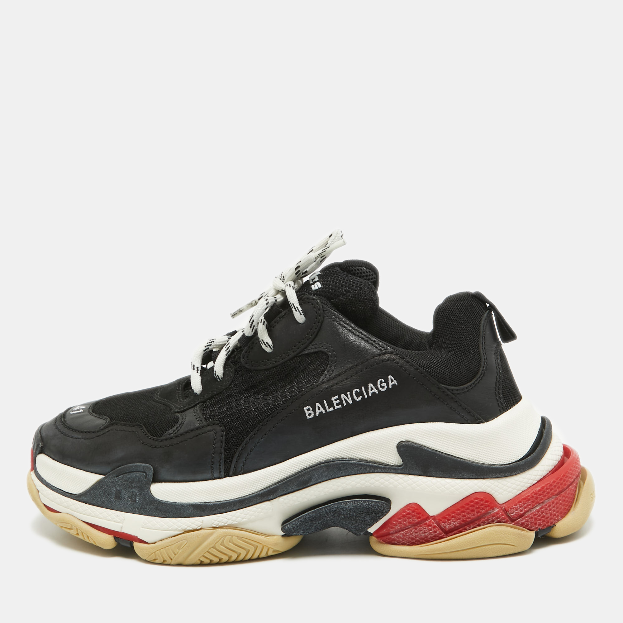 Balenciaga Black Mesh And Leather Triple S Low Top Sneakers Size 40