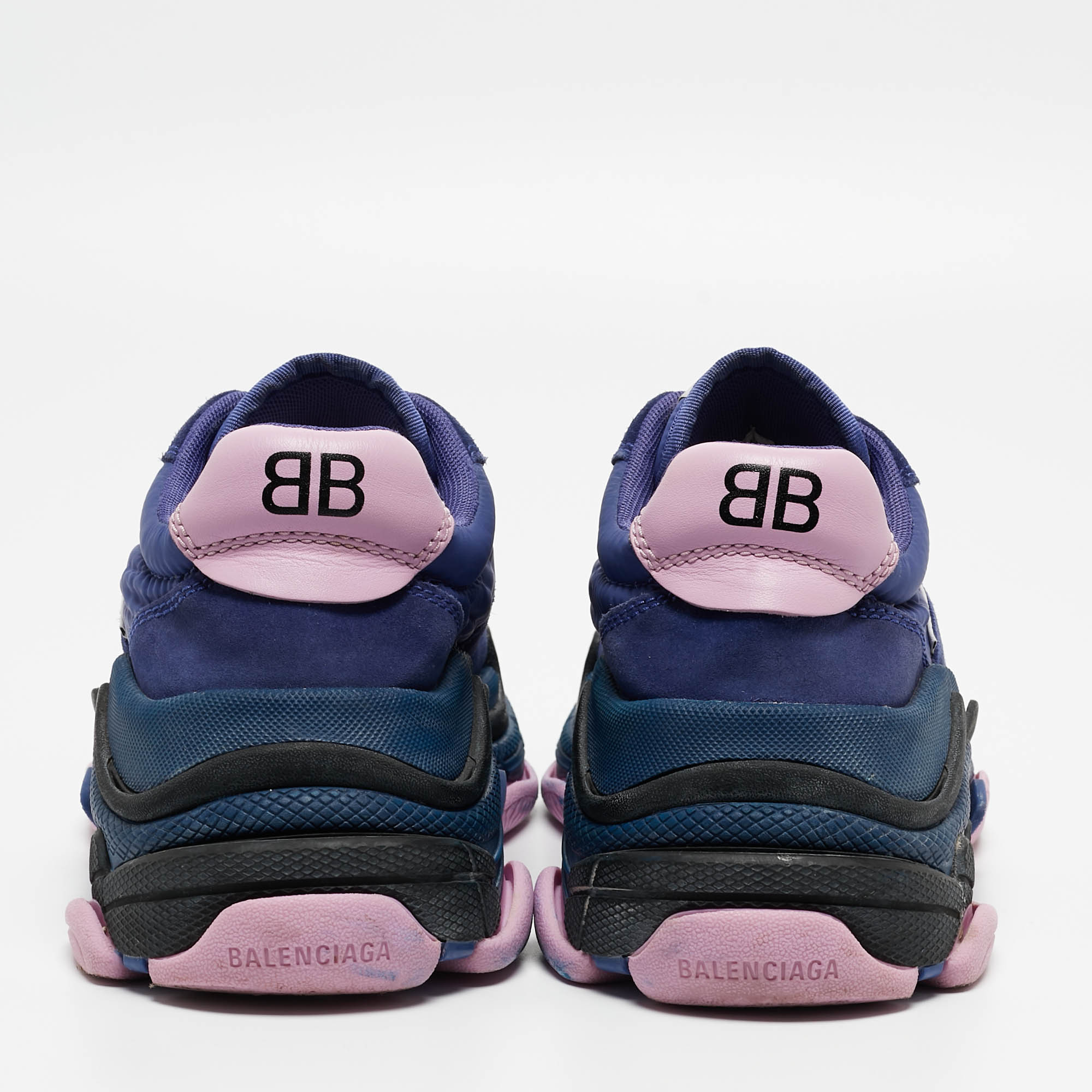 Balenciaga Navy Blue/Pink Suede And Nylon Triple S Sneakers Size 36