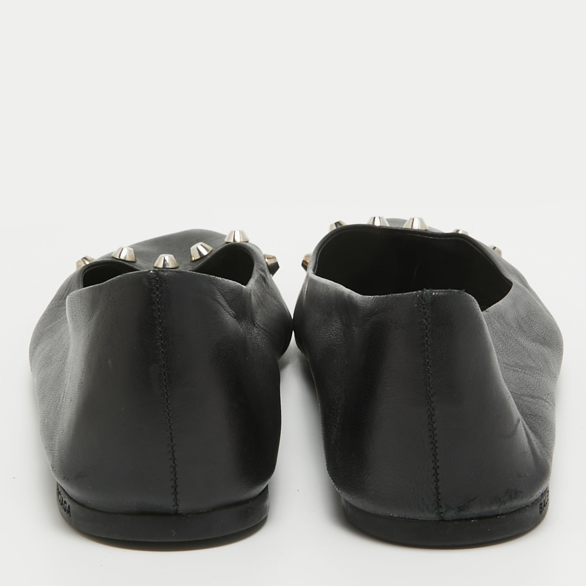 Balenciaga Black Leather Studded Ballet Flats Size 40