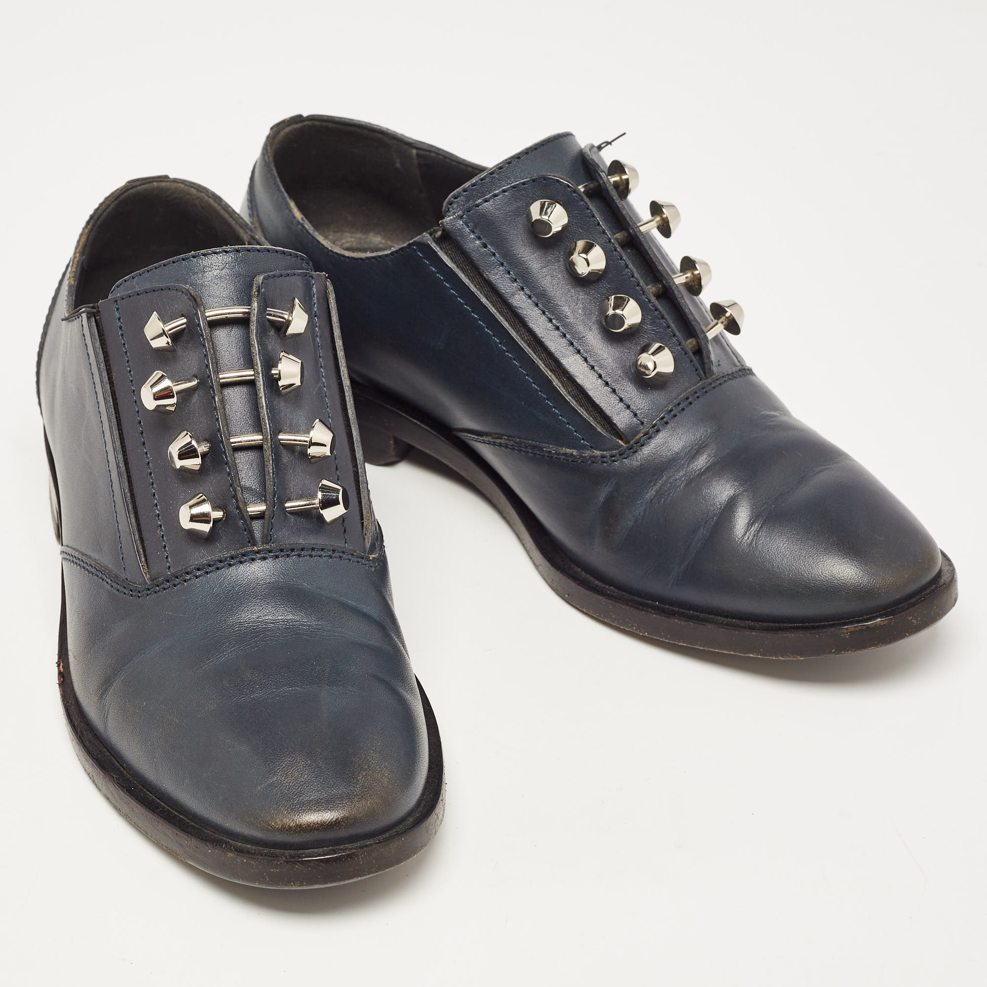 Balenciaga Navy Blue Leather Oxfords Size 36