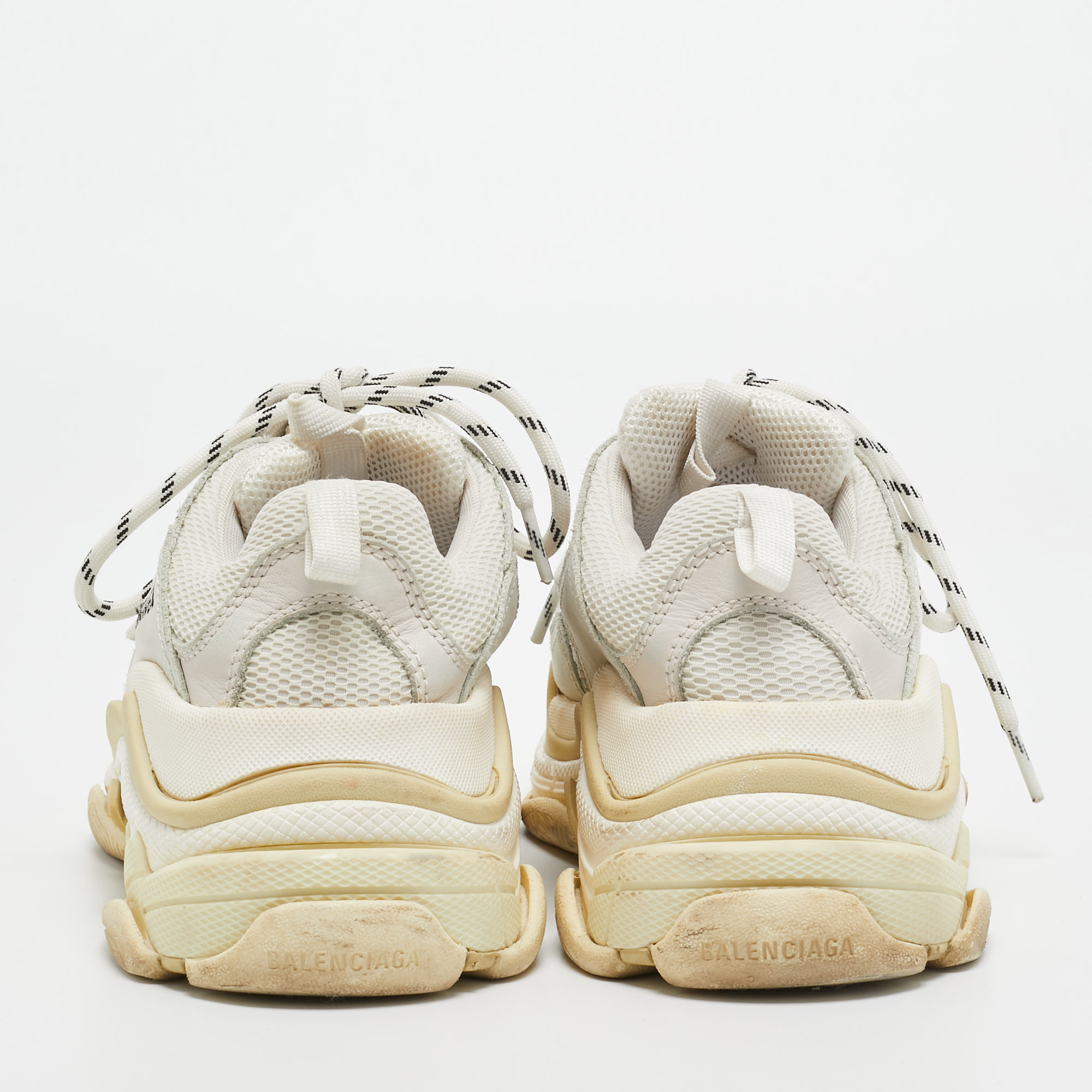 Balenciaga White/Grey Mesh And Leather Triple S Sneakers Size 37