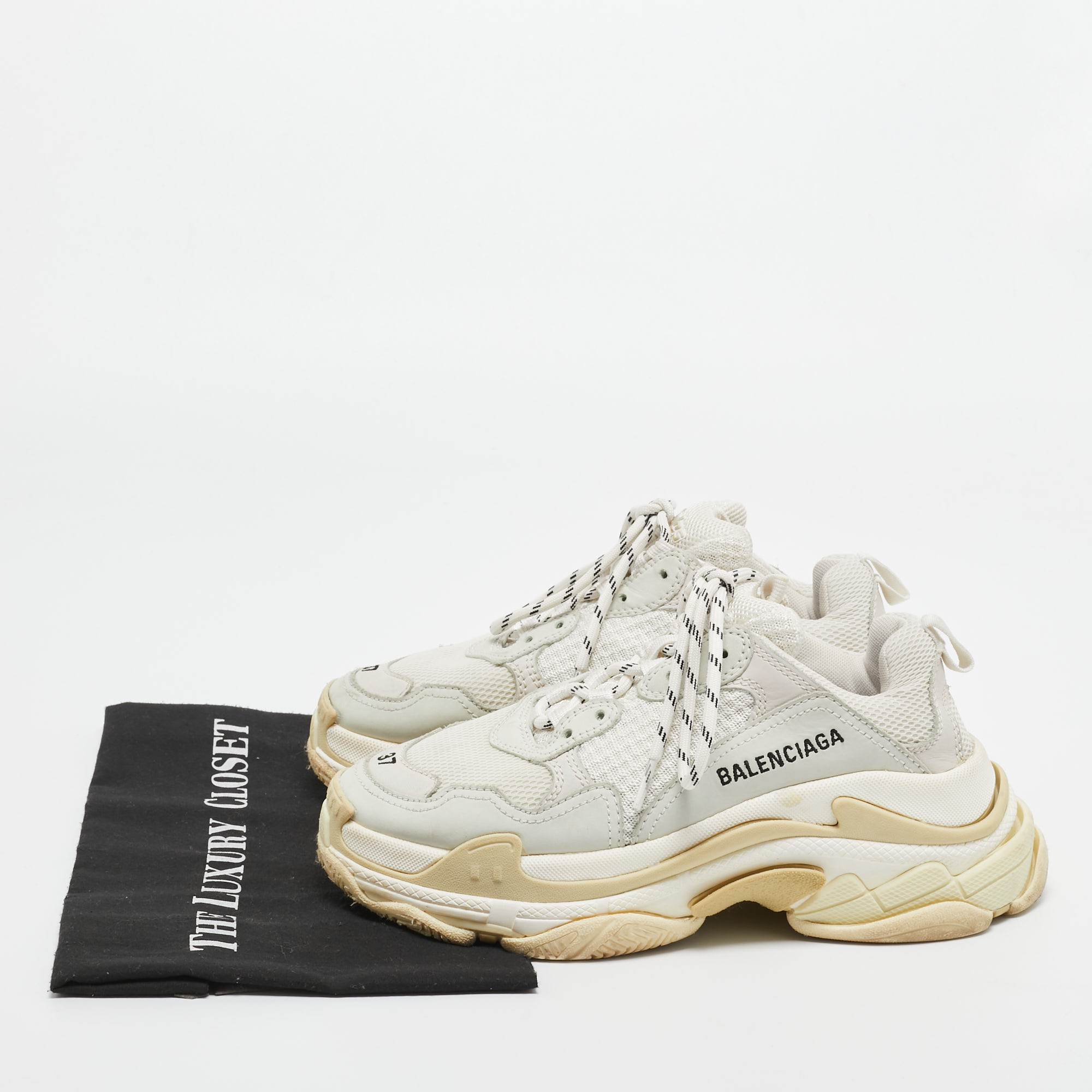 Balenciaga White/Grey Mesh And Leather Triple S Sneakers Size 37