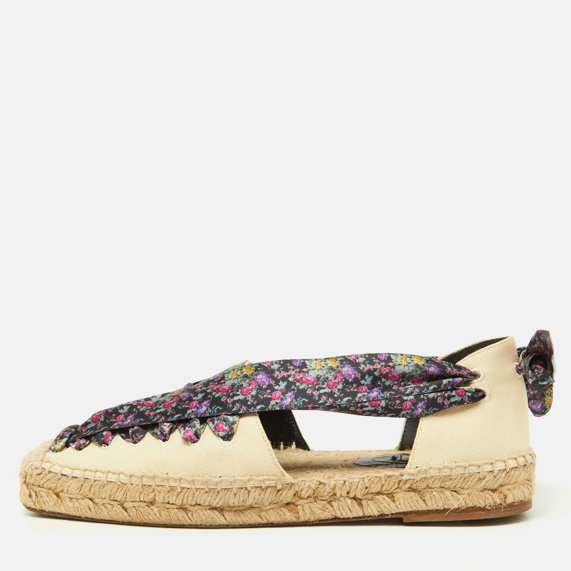 Balenciaga multicolor canvas and floral print lace up espadrille flat sandals size 36