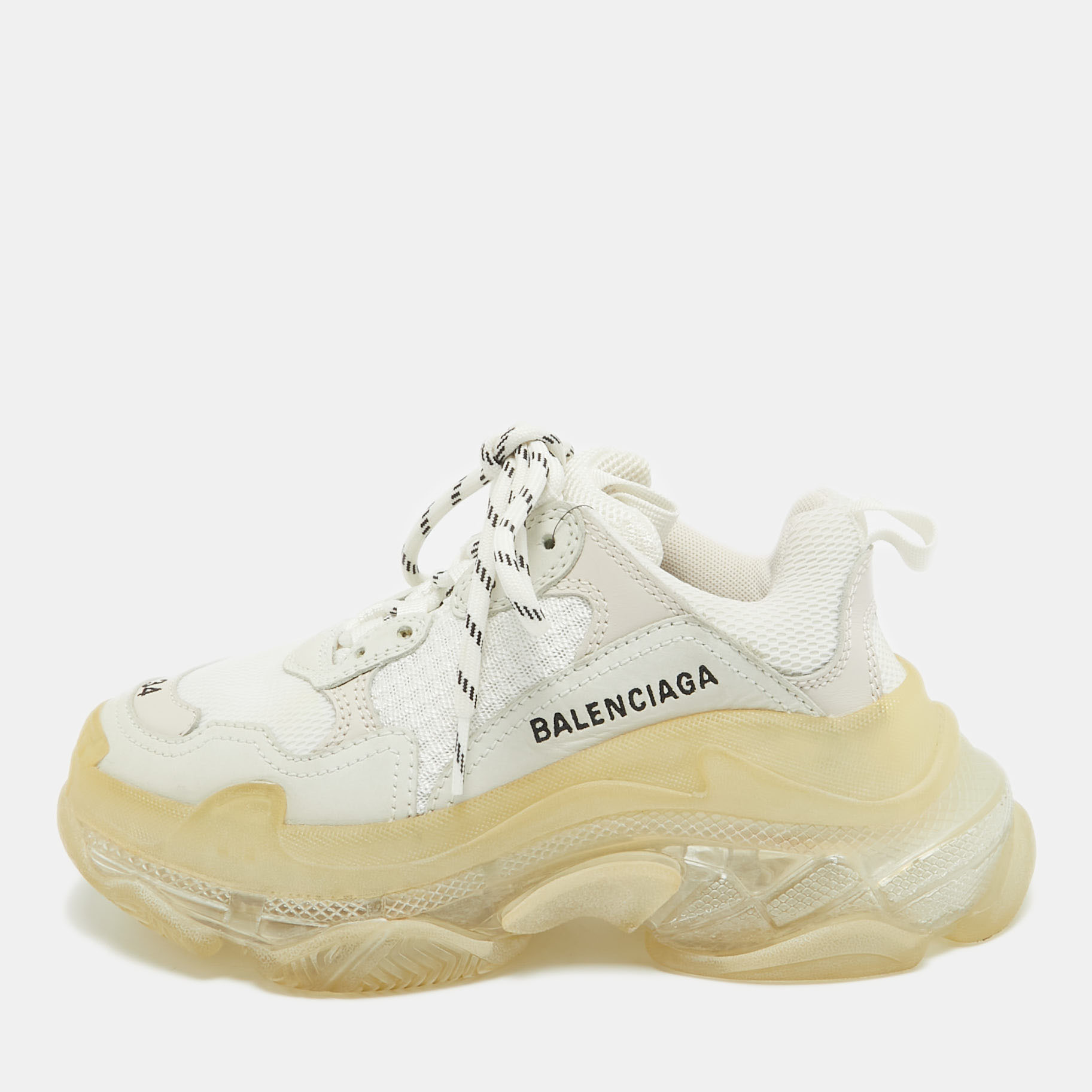 Balenciaga white mesh and leather triple s clear sole sneakers size 34