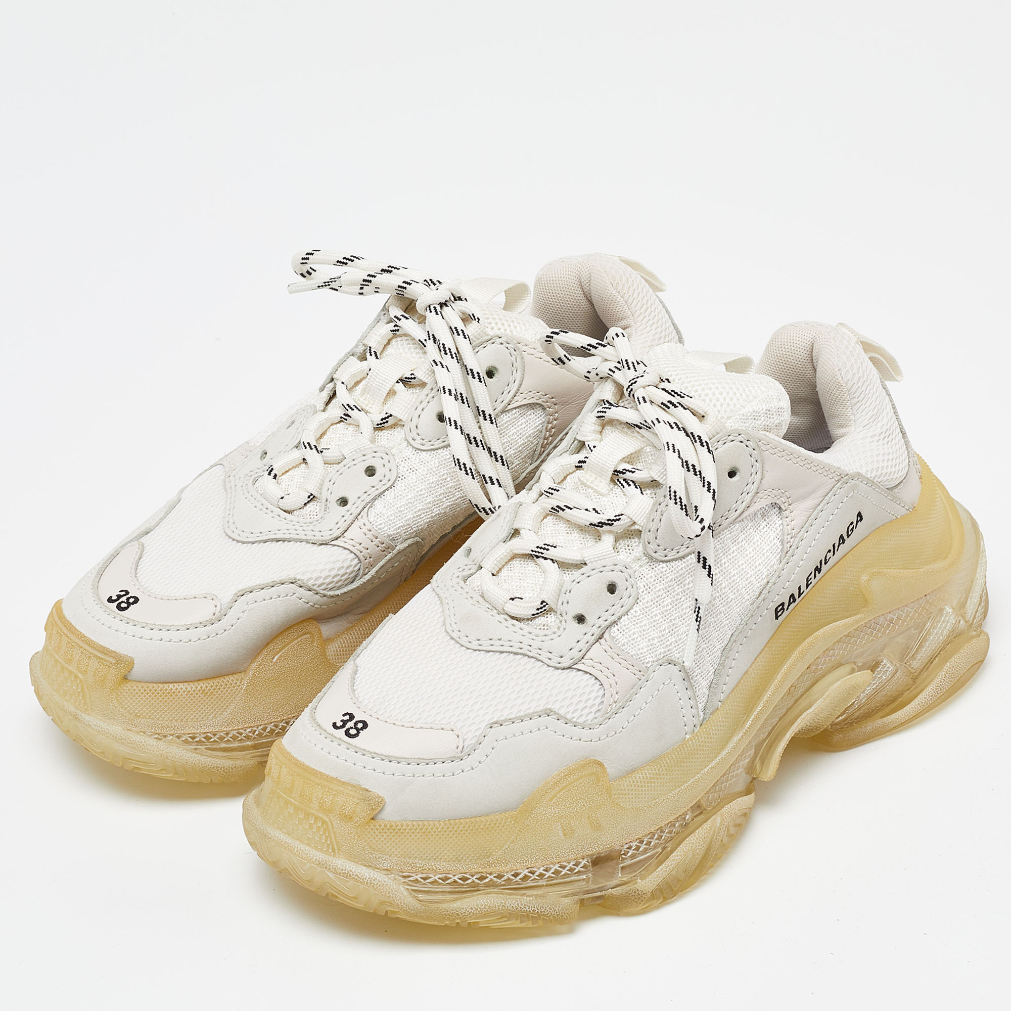 Balenciaga Off White Leather And Mesh Triple S Clear Sneakers Size 38