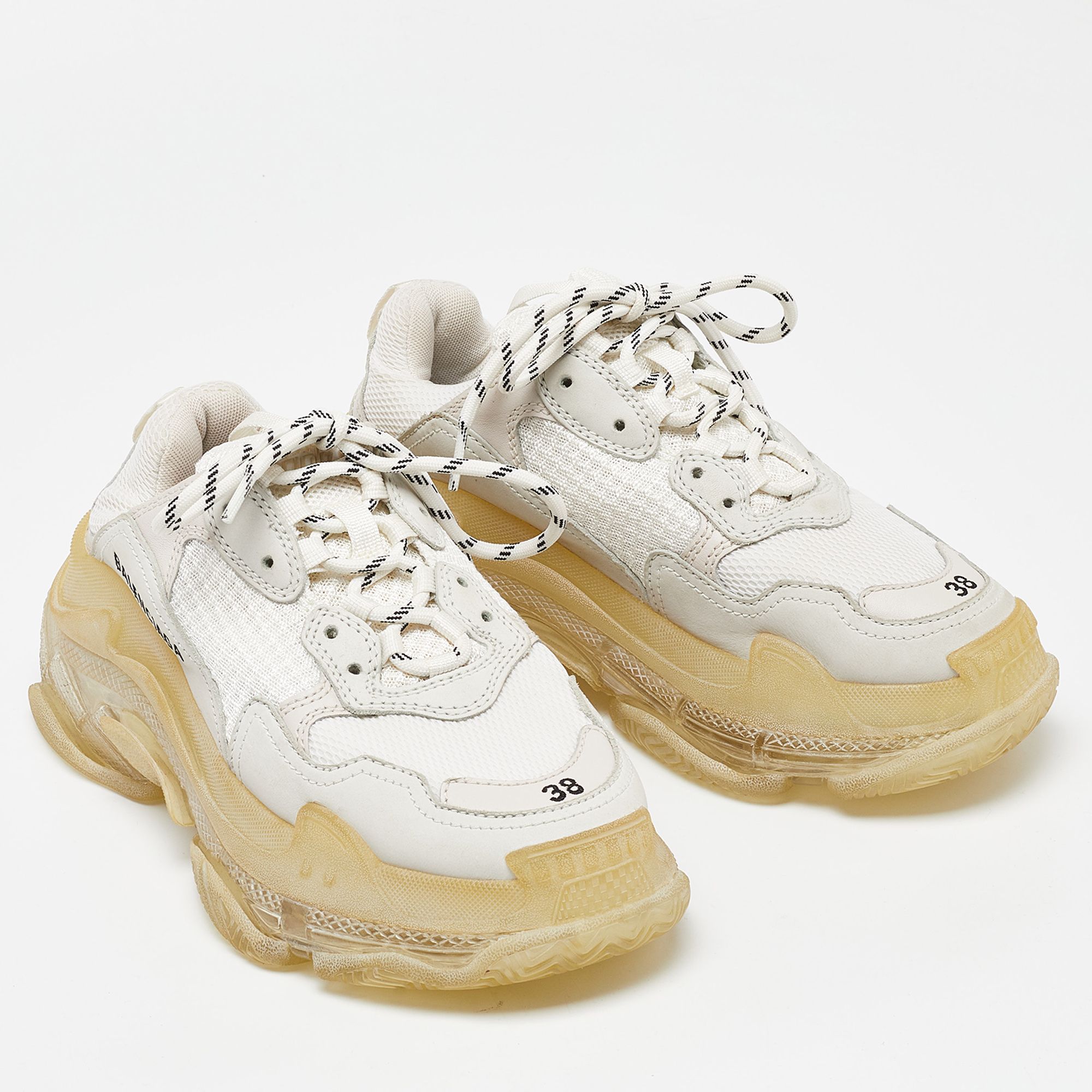 Balenciaga Off White Leather And Mesh Triple S Clear Sneakers Size 38