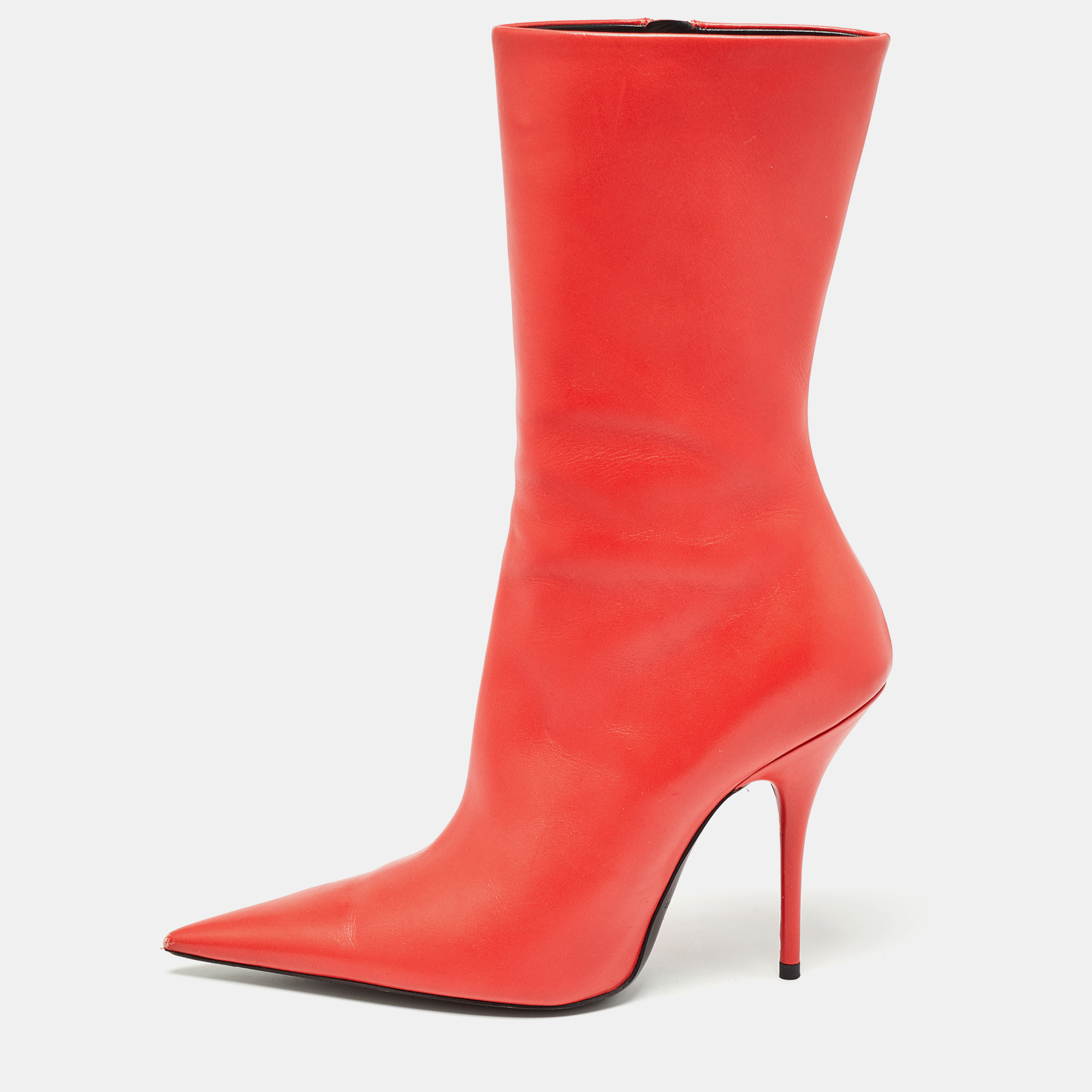 Balenciaga red leather knife midcalf boots size 39