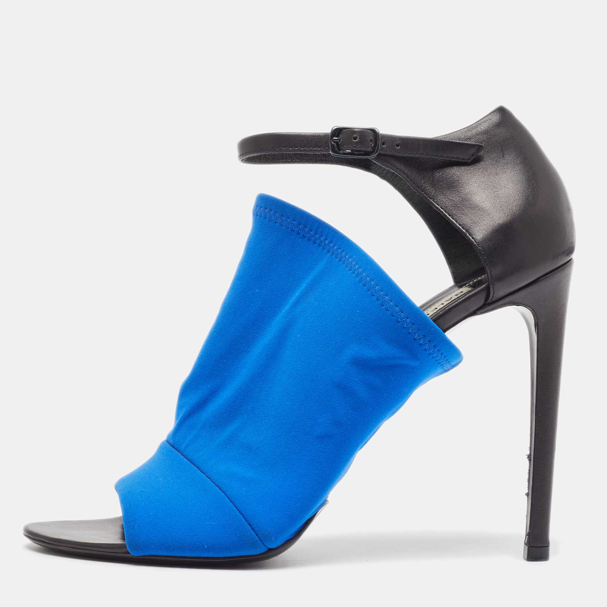 Balenciaga blue/black neoprene and leather glove sandals size 38.5