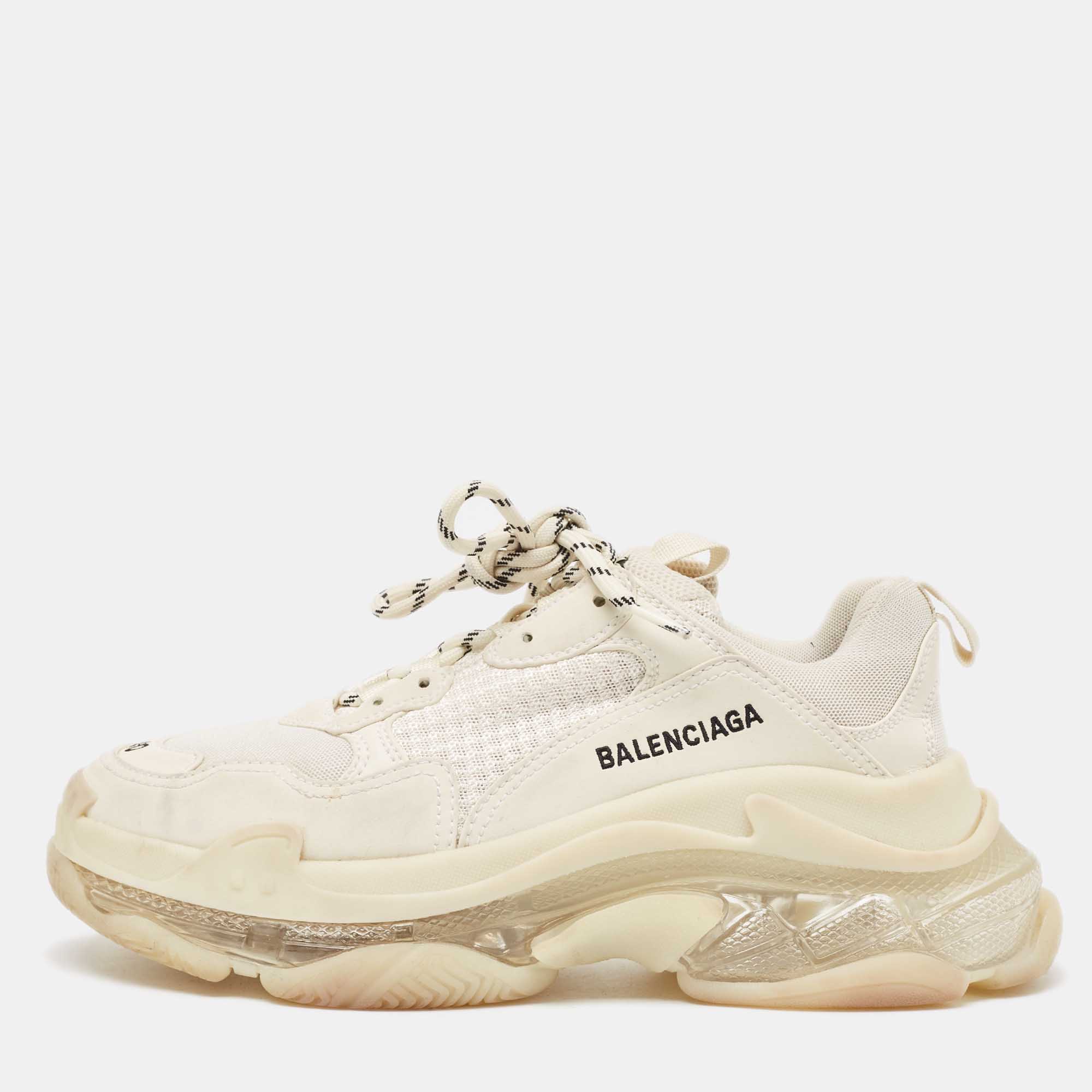 

Balenciaga White/Grey Nubuck Leather and Mesh Triple S Clear Sneakers Size
