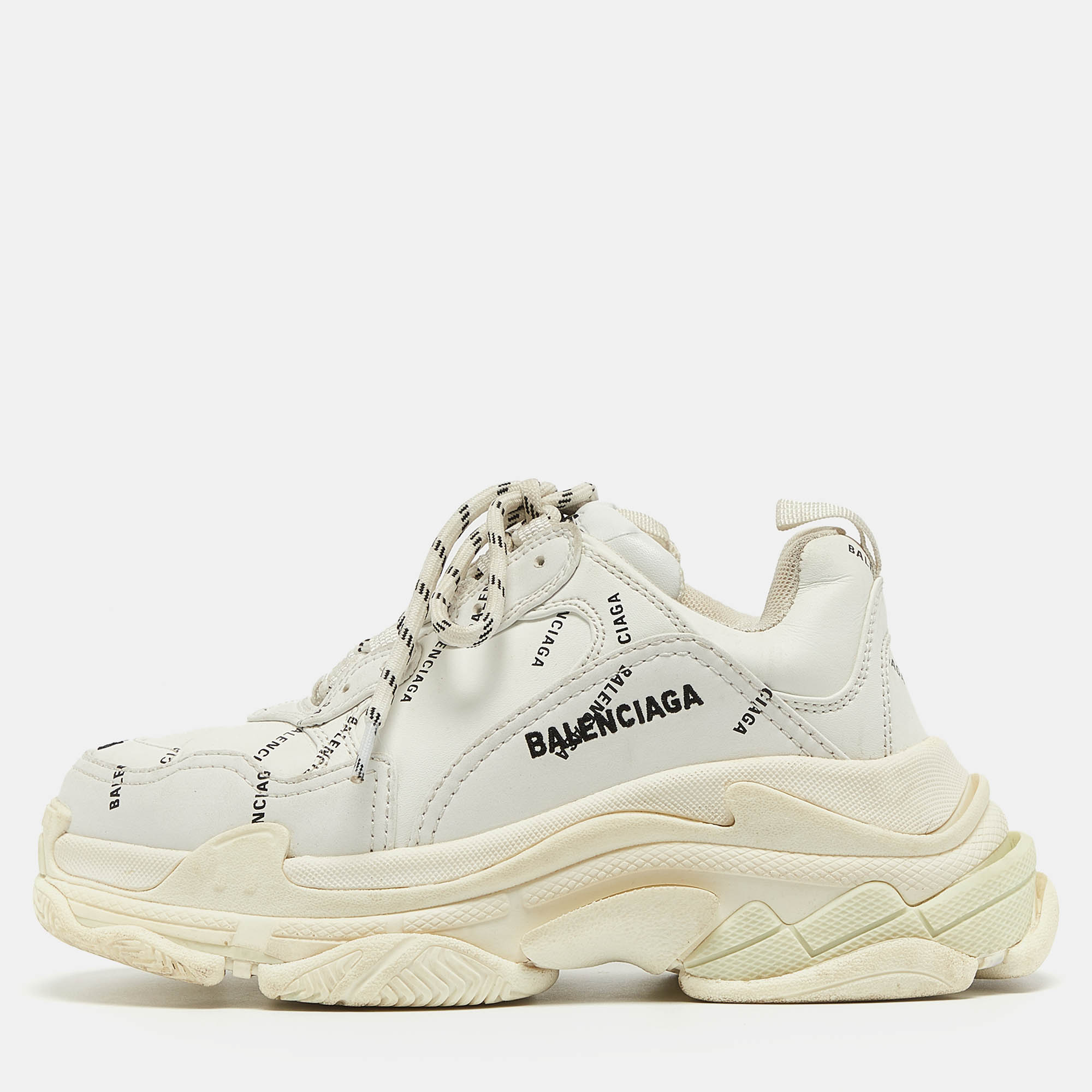 Balenciaga white logo print leather triple s sneakers size 36