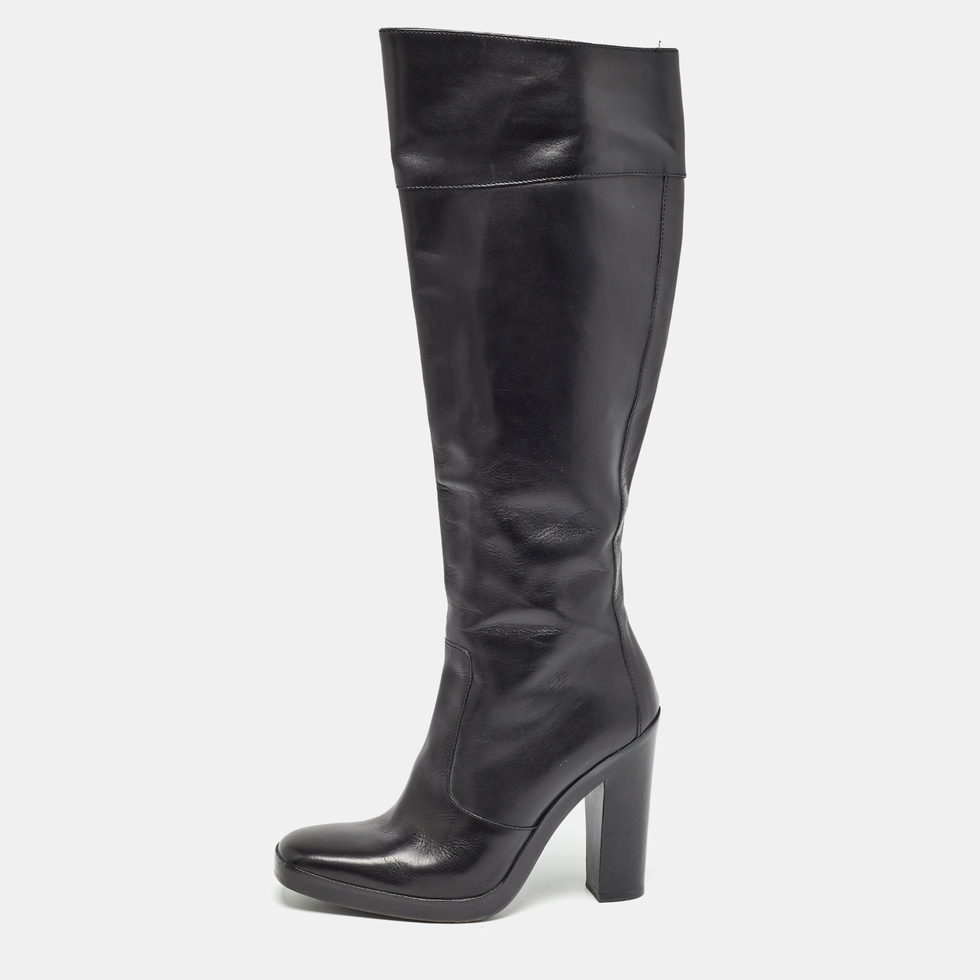 Balenciaga black leather knee length boots size 37