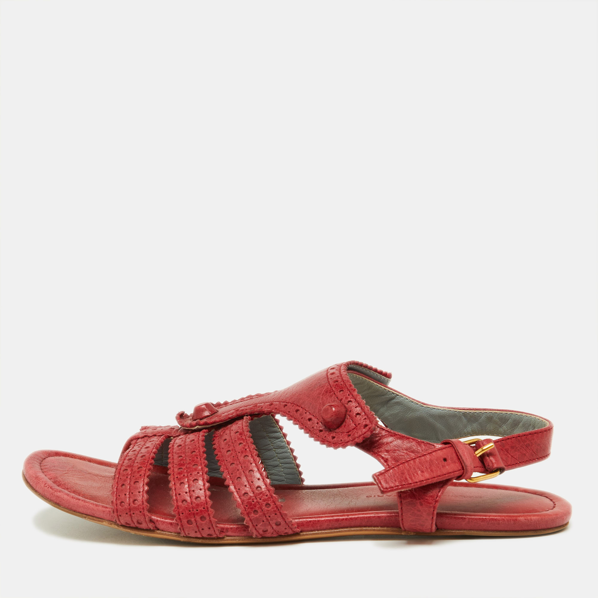 Balenciaga red leather arena t-strap flat sandals size 39