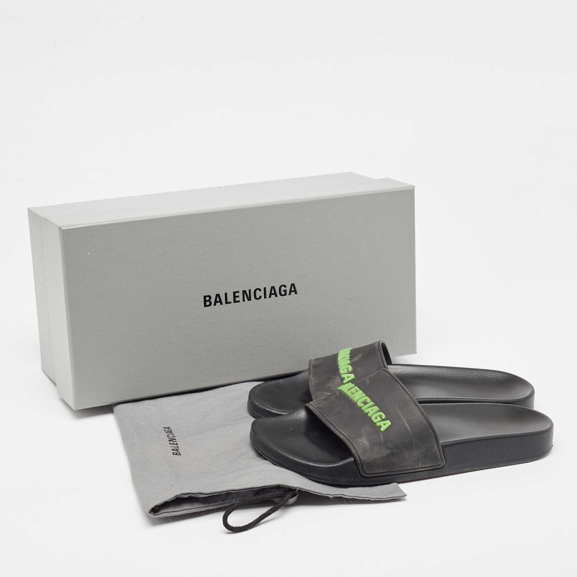 Balenciaga Black Rubber Logo Pool Slides Size 38