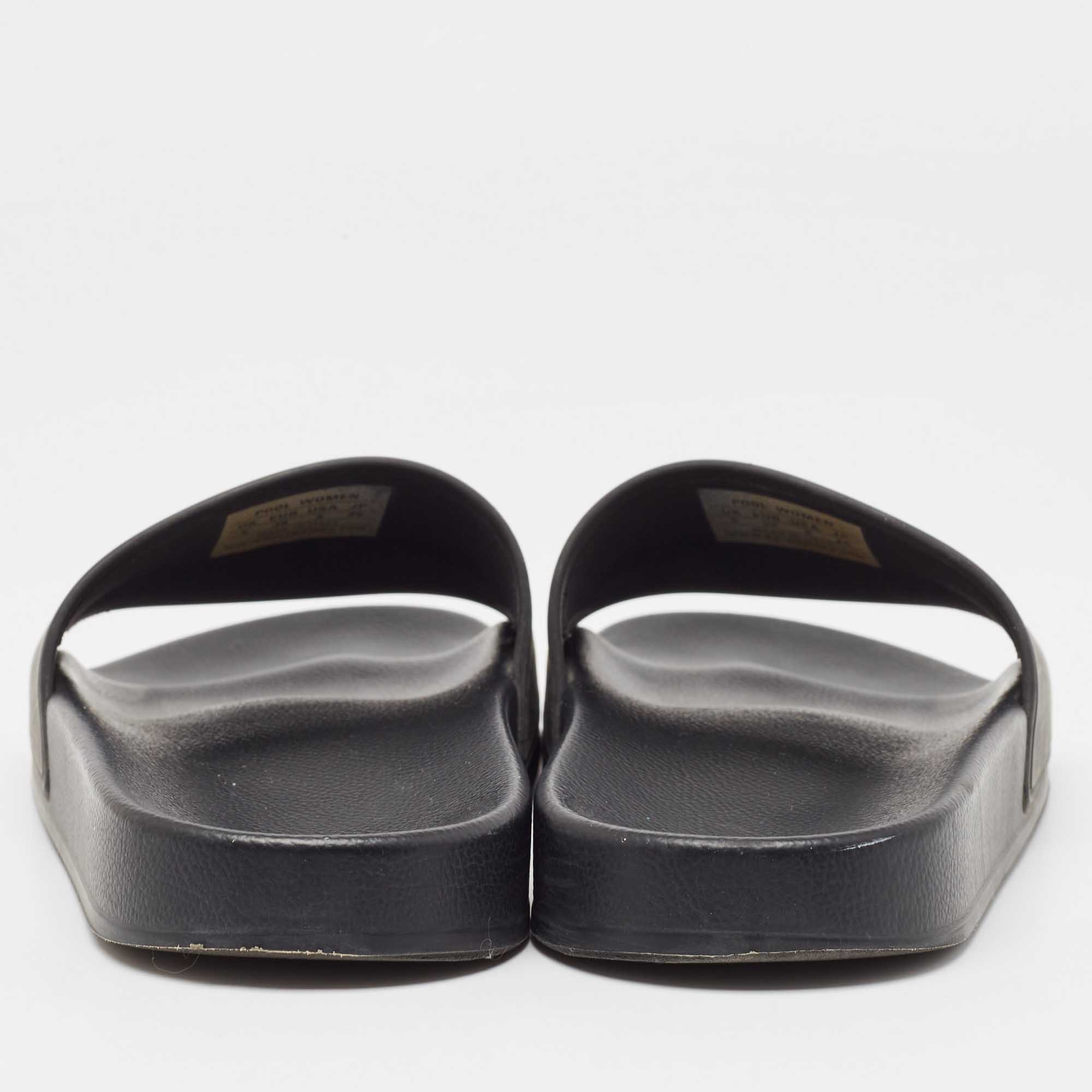 Balenciaga Black Rubber Logo Pool Slides Size 38