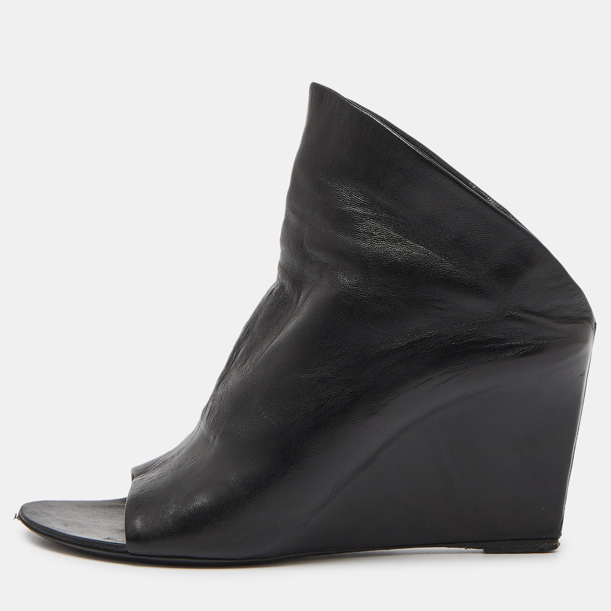Balenciaga black leather glove wedge sandals size 38.5