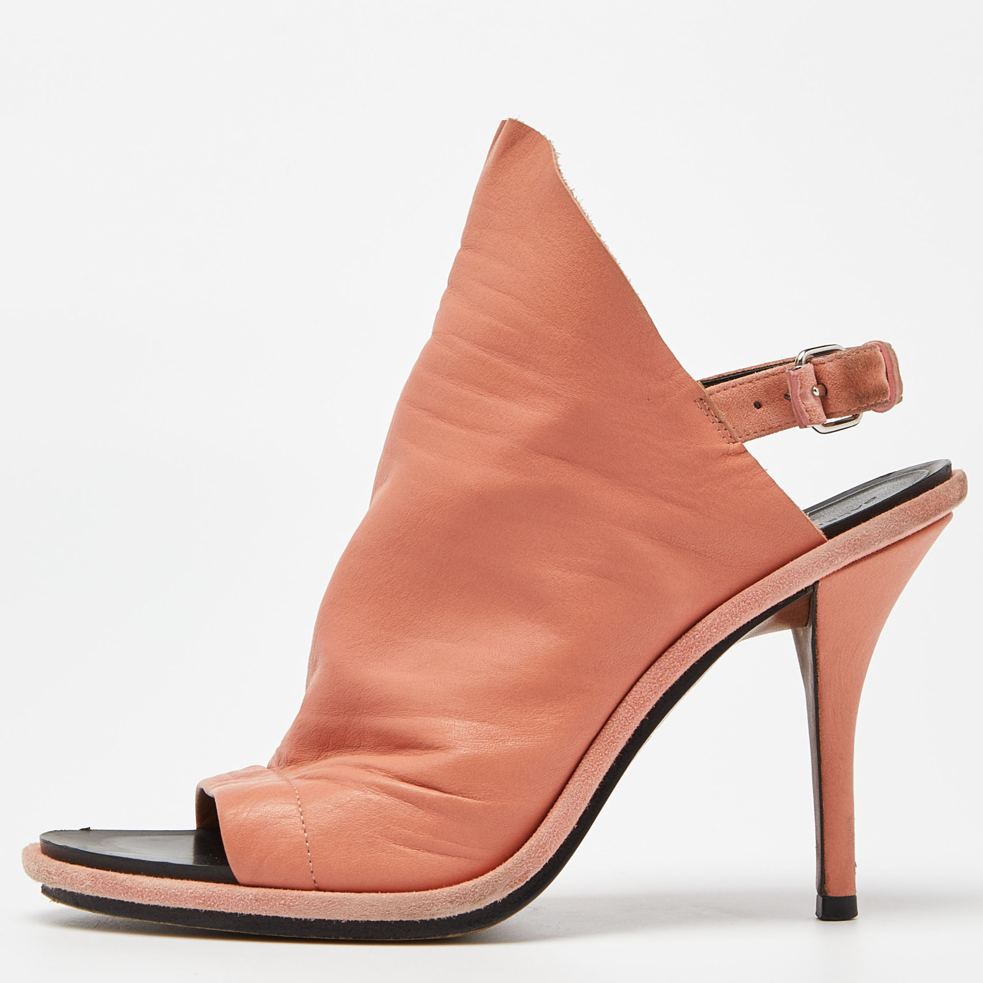 Balenciaga orange leather and suede glove sandals size 37