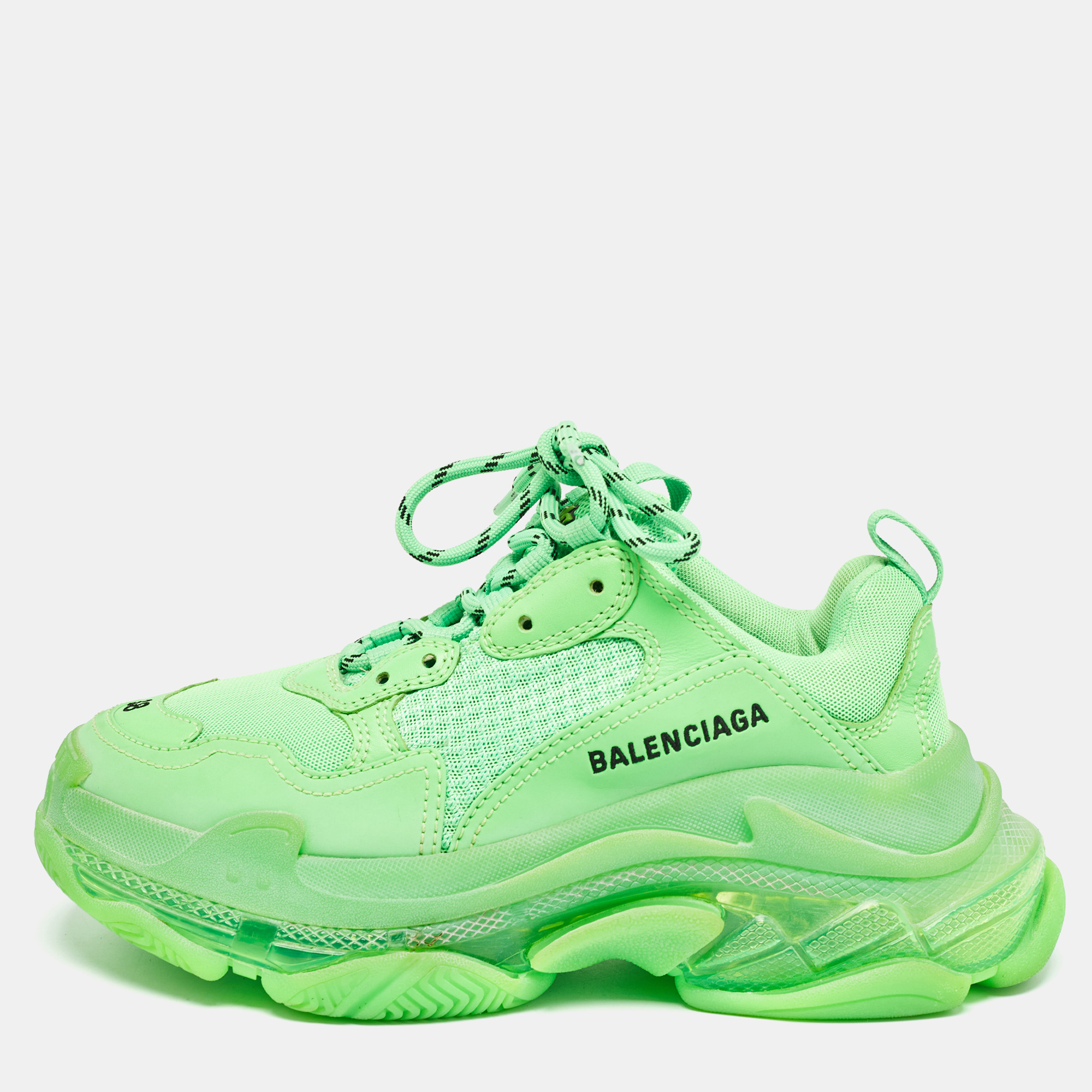 Balenciaga neon green mesh and leather triple s sneakers size 38