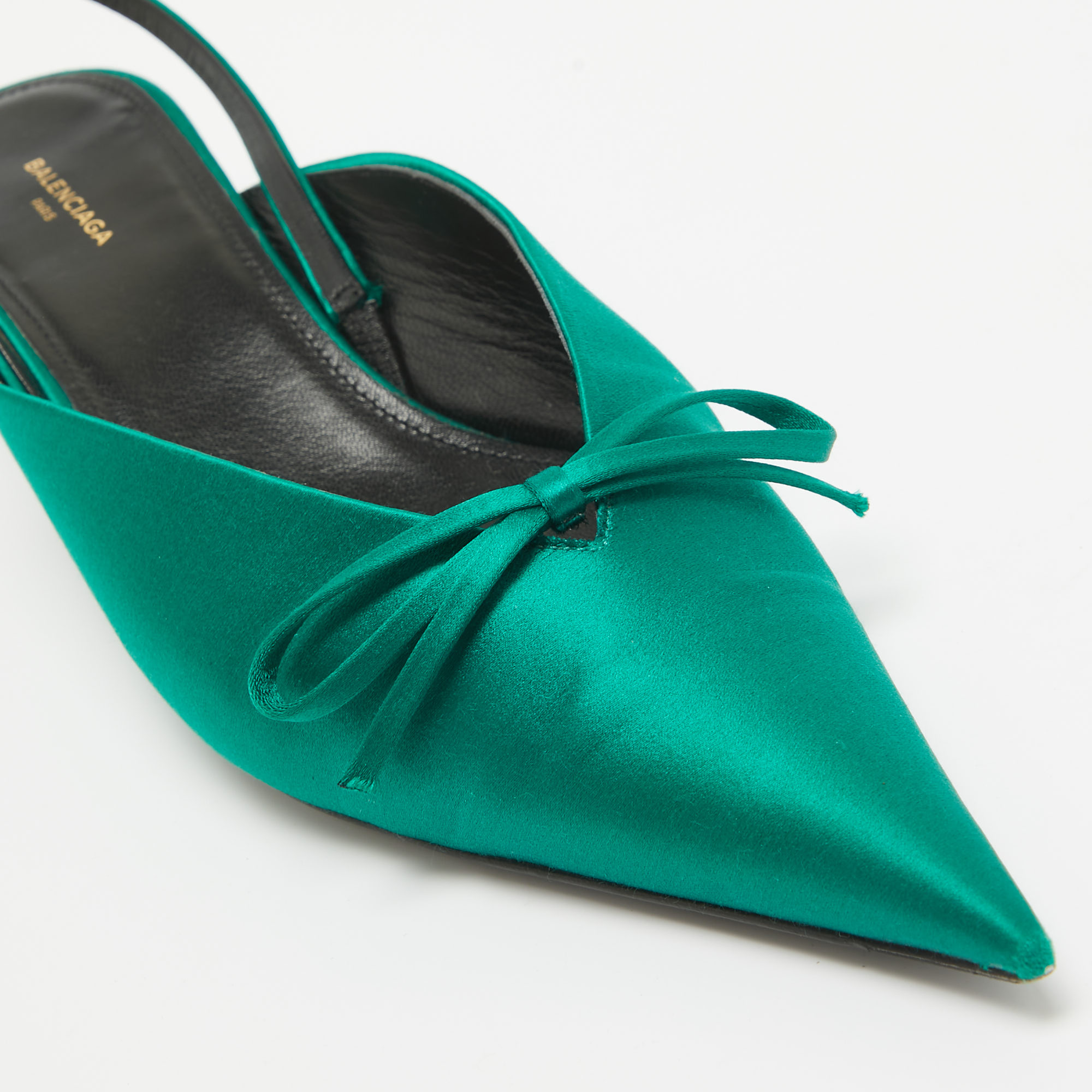 Balenciaga Green Satin Knife Bow Slingback Pumps Size 39