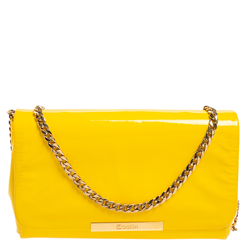 Ballin Yellow Patent Leather Chain Clutch
