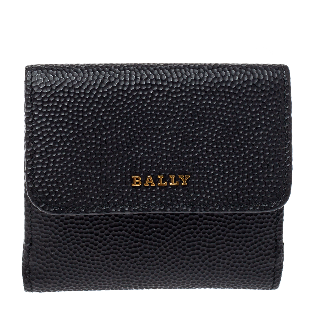 Image of Bally Black Textured Leather Tri Fold Wallet