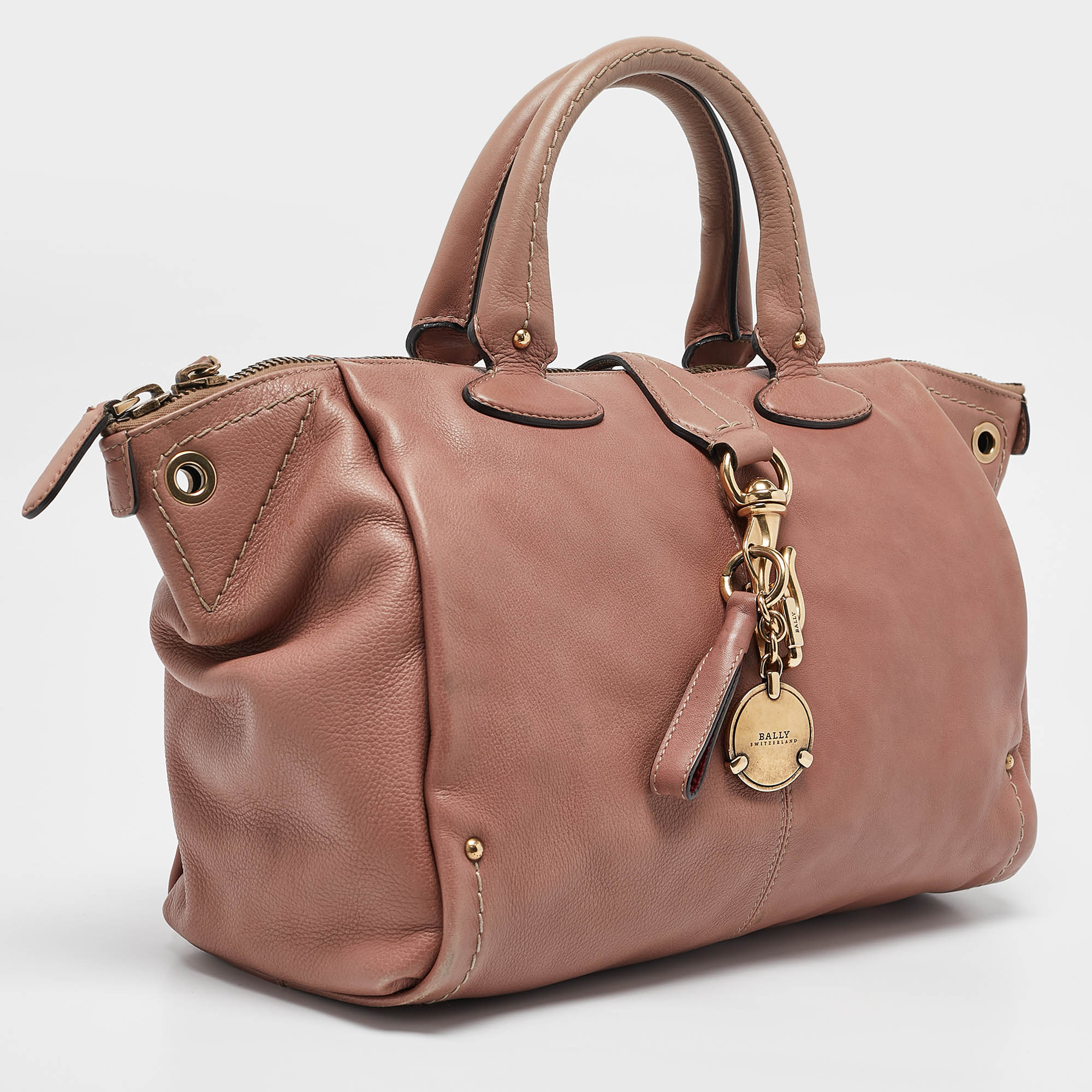 Bally Pink Leather Clasp Flap Satchel