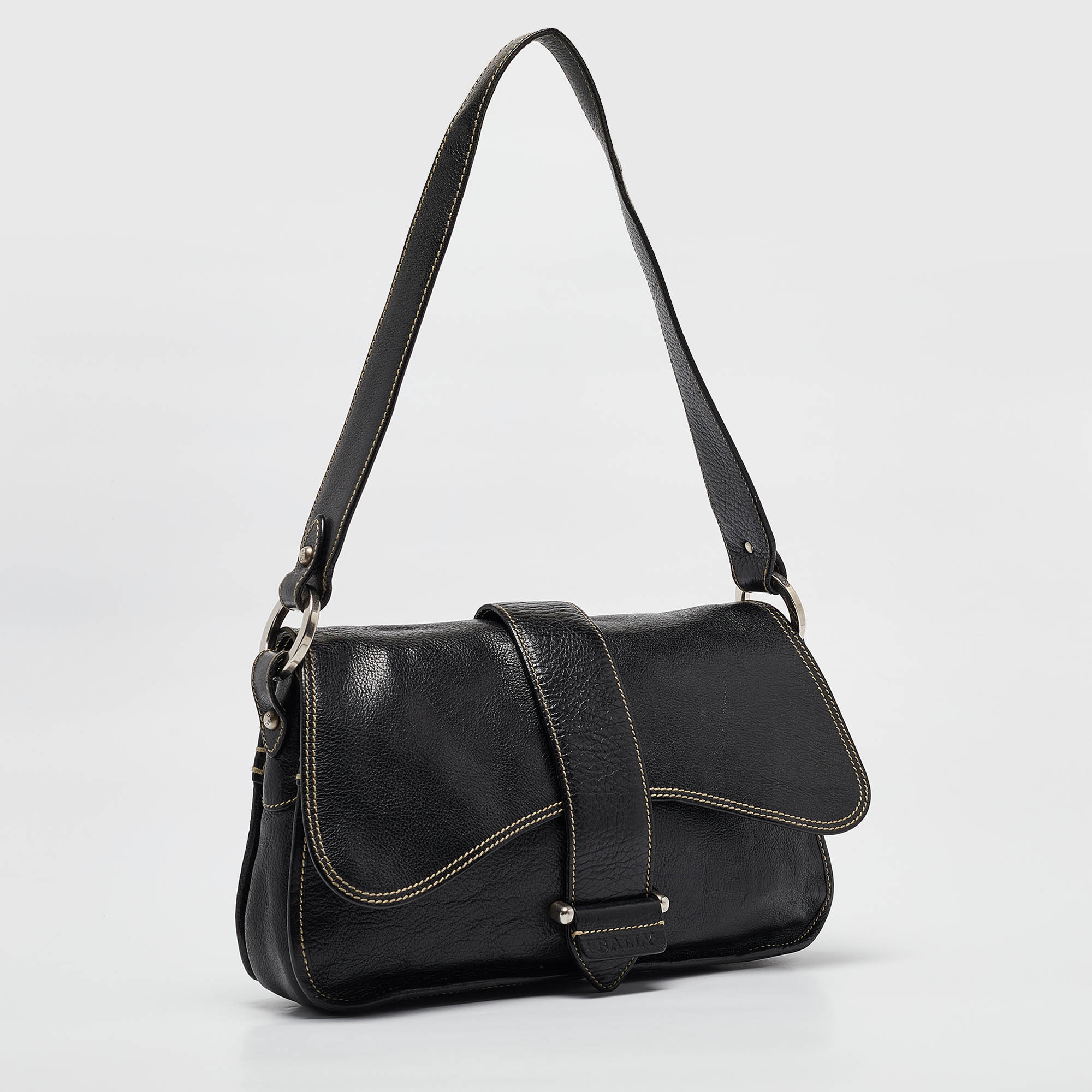 Bally Black Leather Flap Shoulder Bag