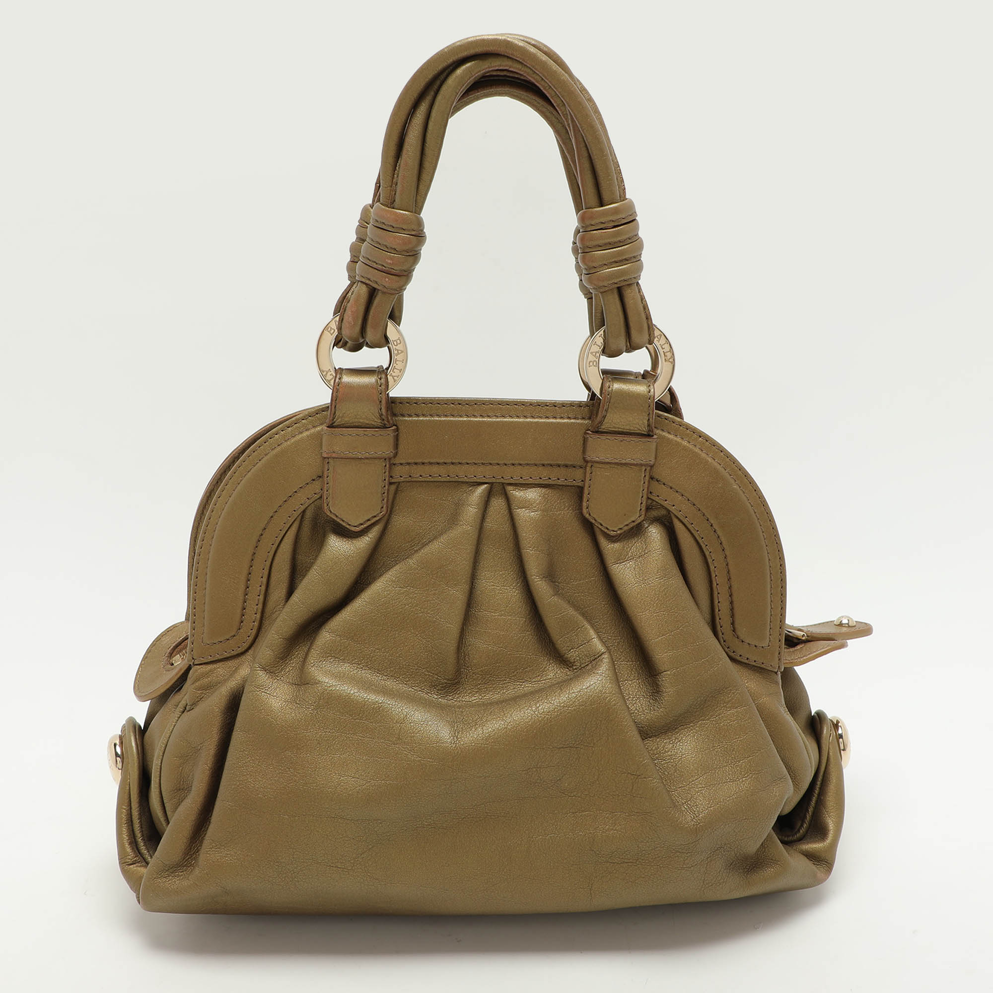 Bally Metallic Olive Leather Satchel