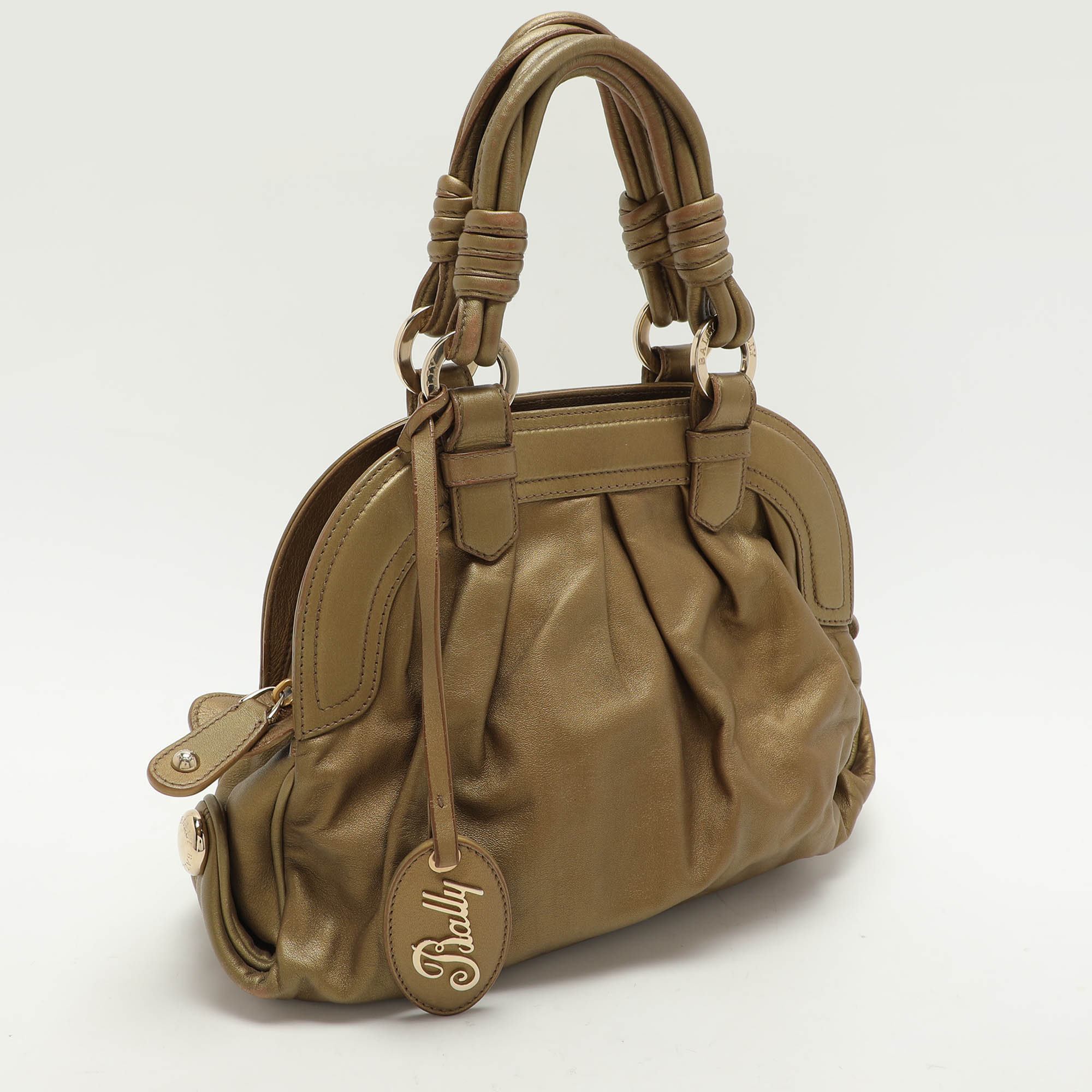 Bally Metallic Olive Leather Satchel