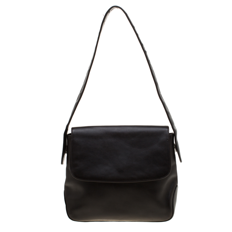 Image of Bally Black Leather Flap Shoulder Bag
