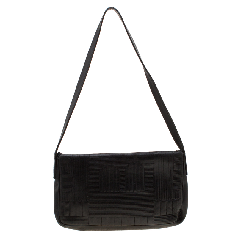 Image of Bally Black Branchville Embossed Leather Shoulder Bag