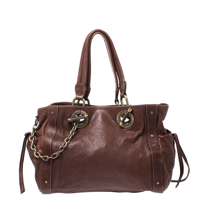 Image of Bally Brown Leather Chain Shoulder Bag
