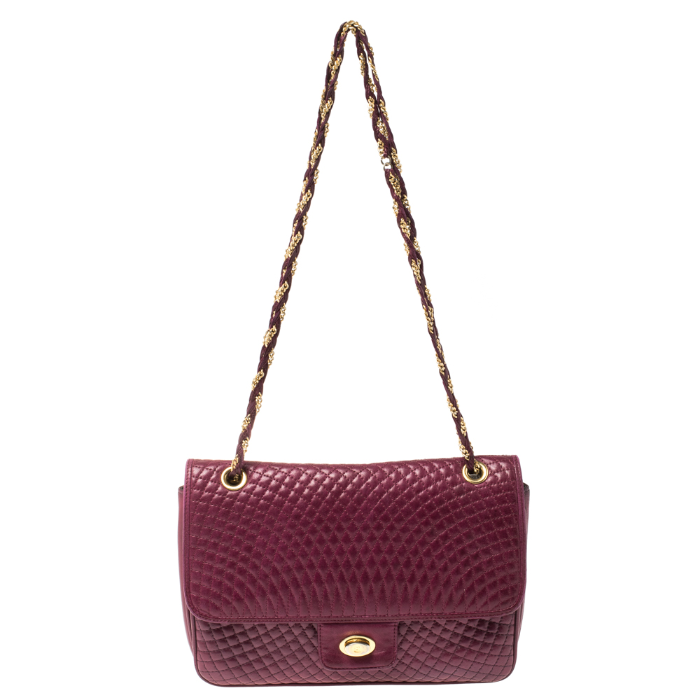 Image of Bally Purple Quilted Leather Double Flap Chain Bag