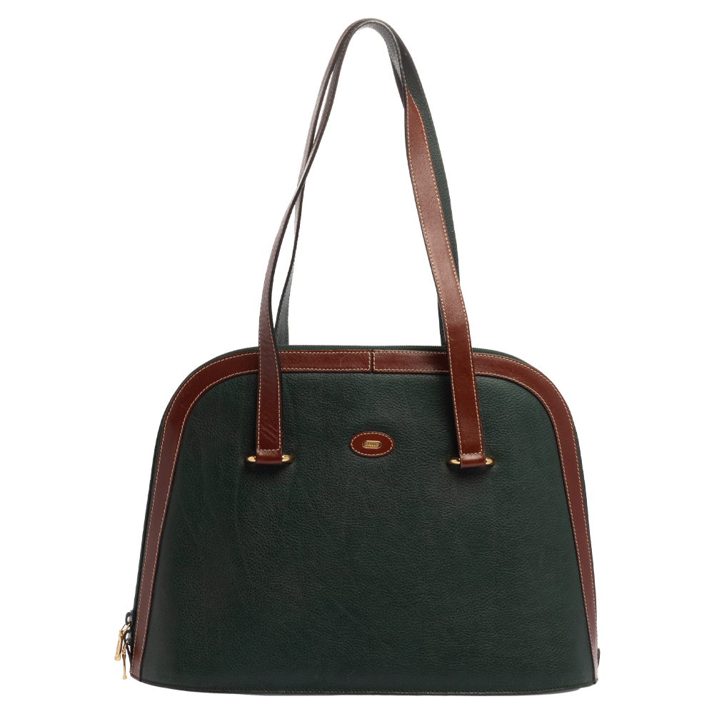 Image of Bally Dark Green/Brown Leather Vintage Dome Satchel