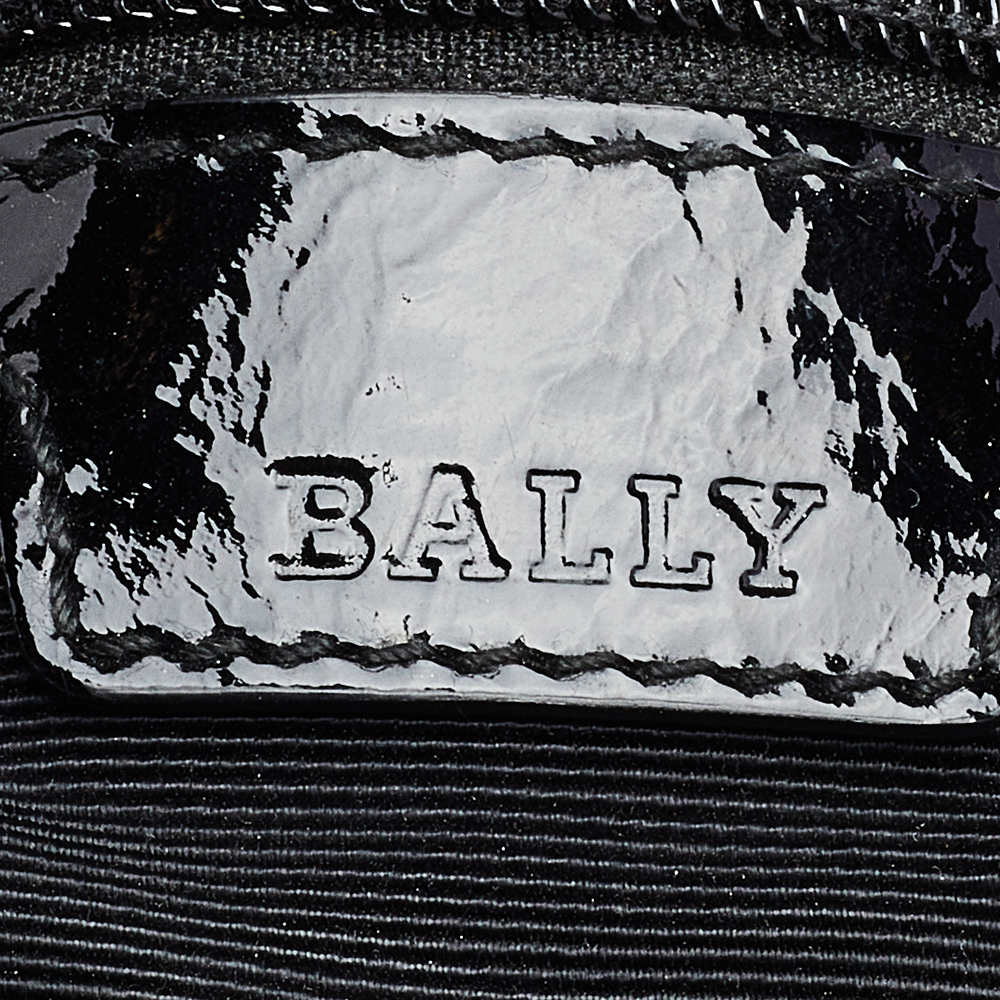 Bally Grey /Black Patent Leather And Canvas Satchel