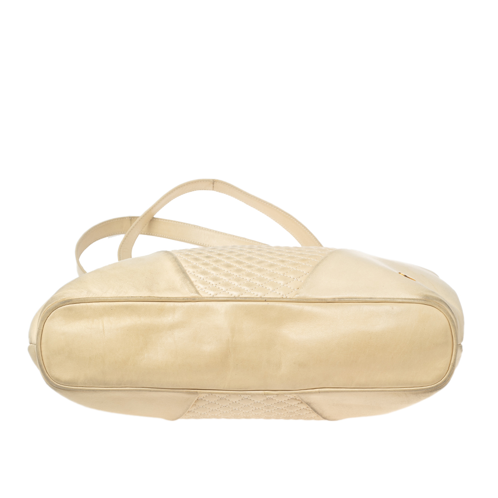 Bally Cream Quilted Leather Fringe Shoulder Bag