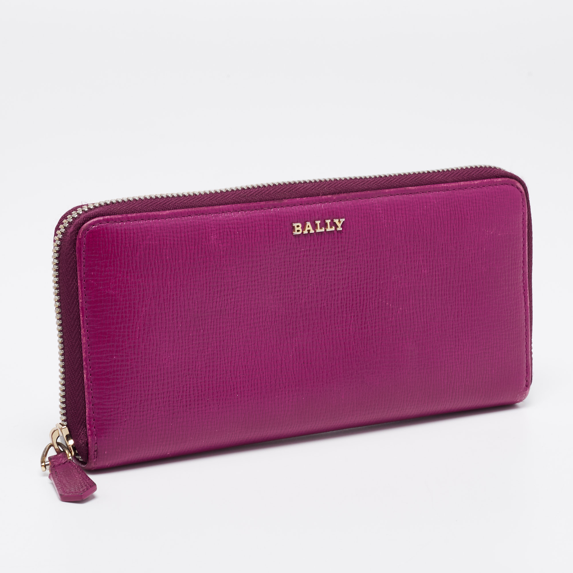 Bally Purple Leather Zip Around Wallet