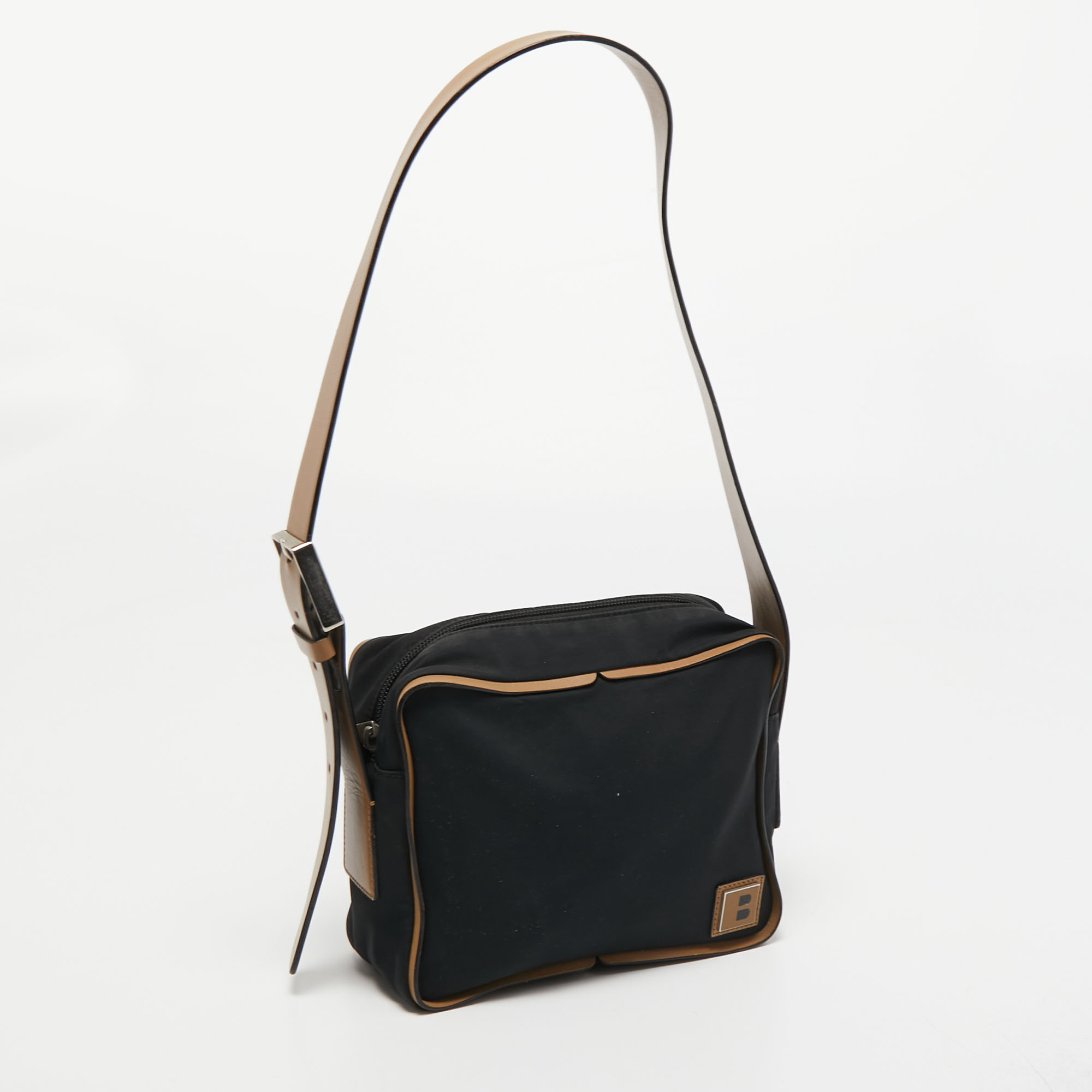 Bally Dark Blue/Beige Nylon And Leather Shoulder Bag