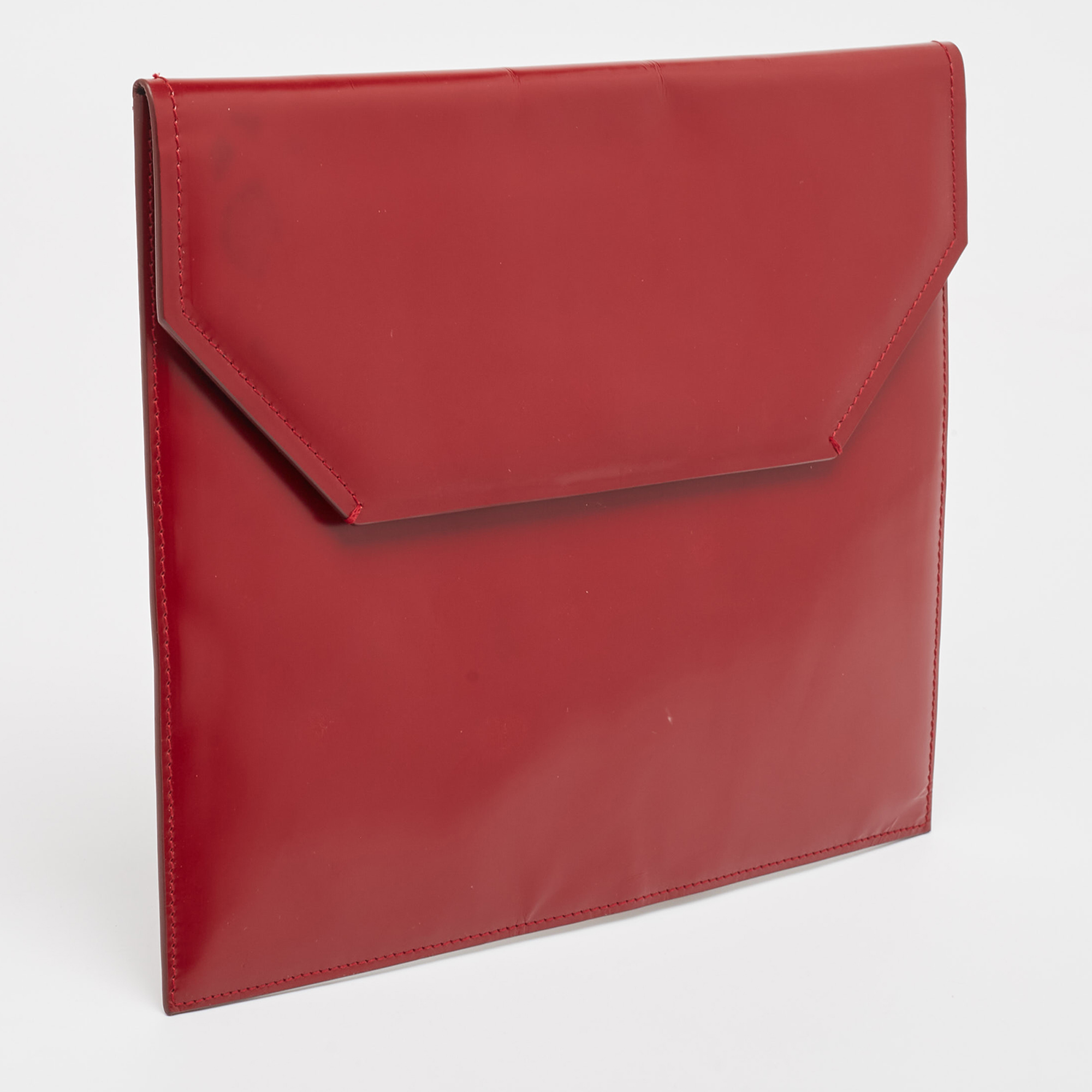 Bally Red Glossy Leather Envelope Clutch