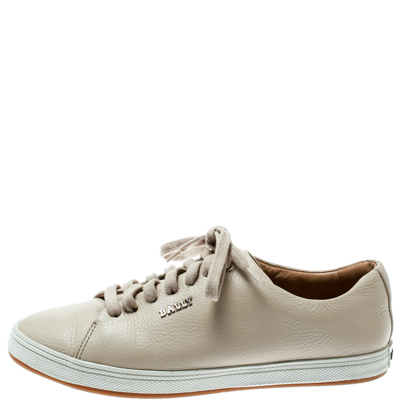 Bally Beige Leather Lace Up Sneakers Size 35