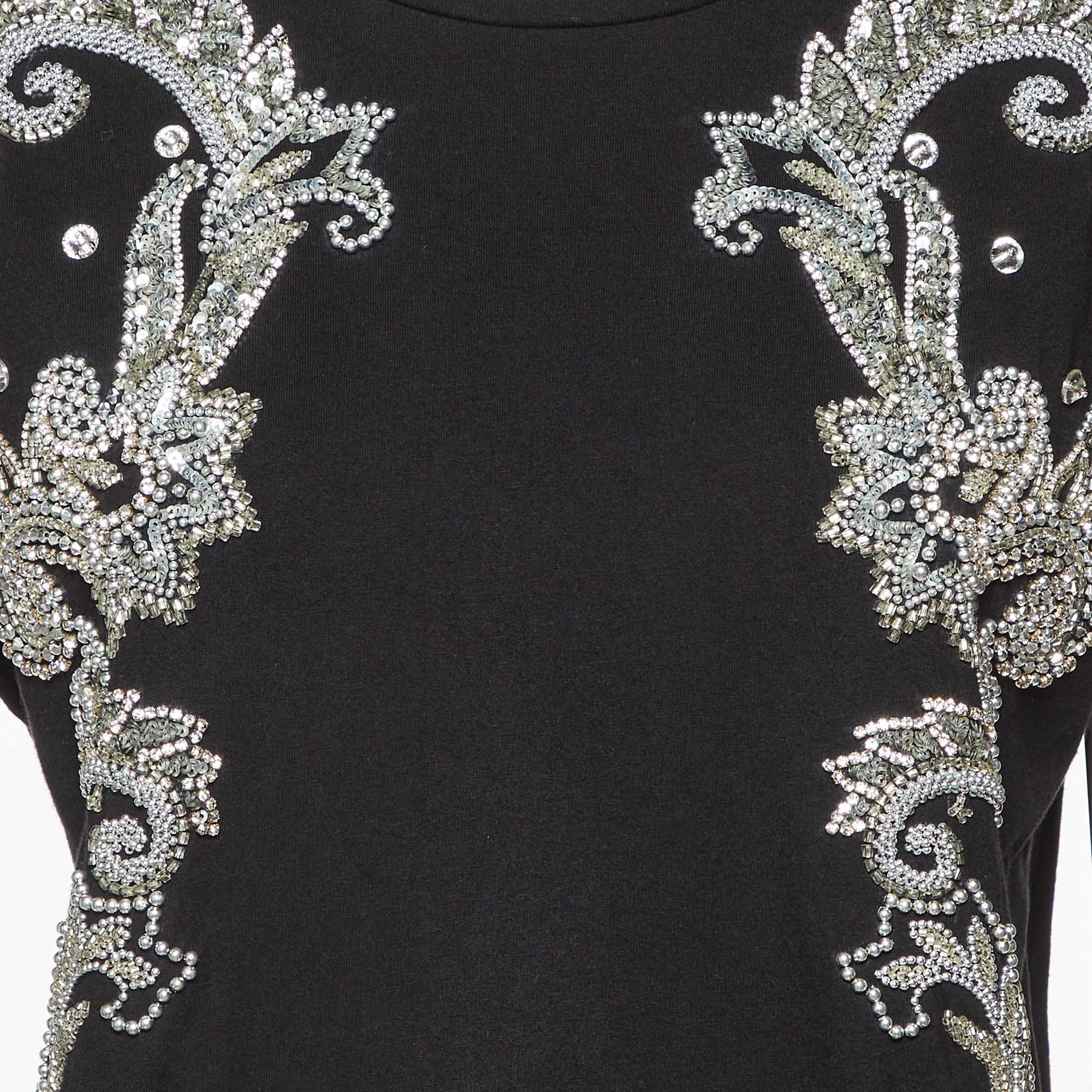 Balmain Black Embellished Cotton Knit Top S