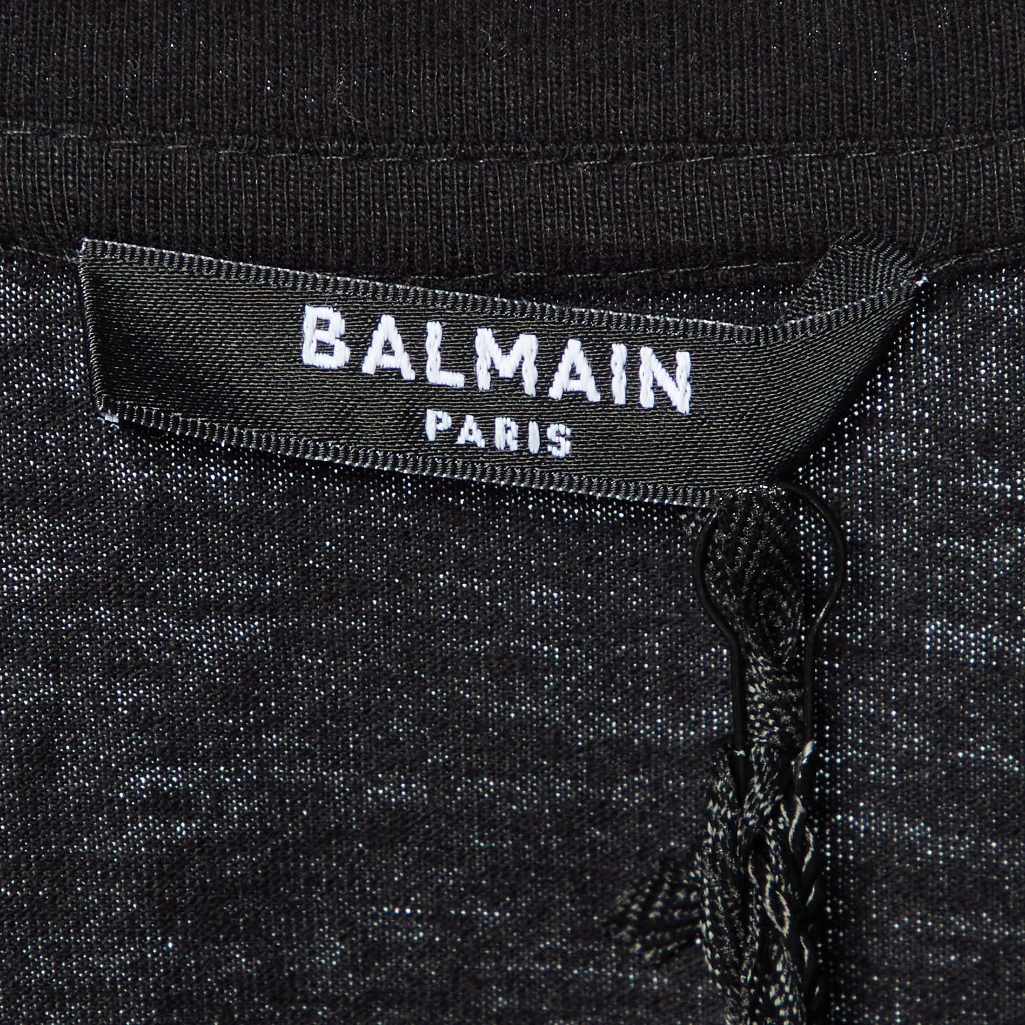 Balmain Black Embellished Cotton Knit Top S