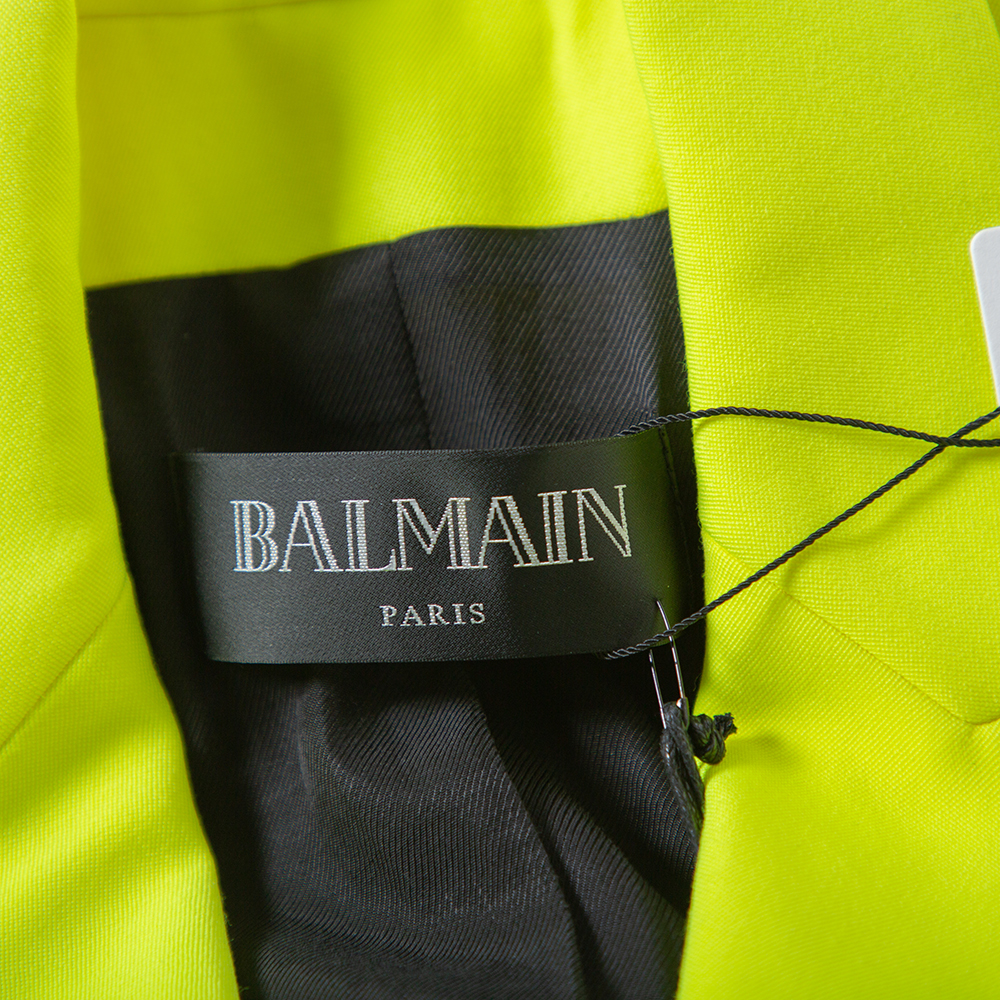 Balmain Neon Yellow Wool Double Breasted Button Front Blazer M
