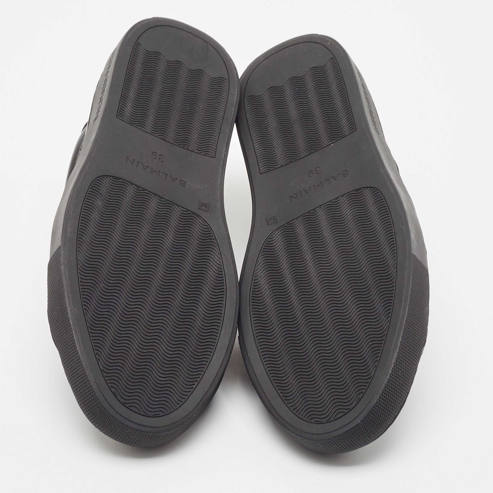 Balmain Black Leather Slip On Sneakers Size 39