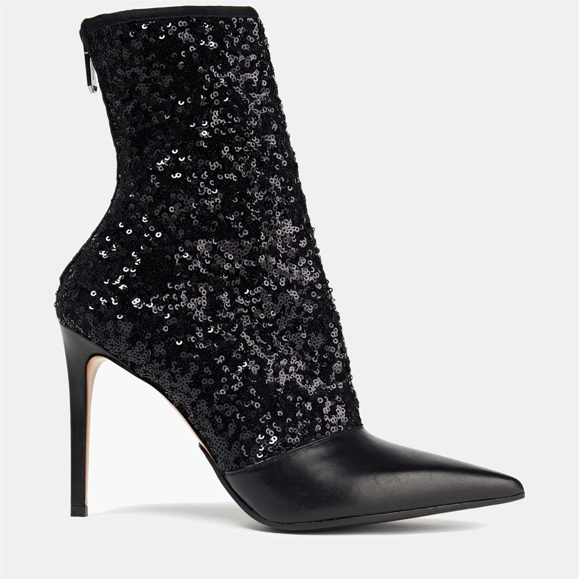 Balmain black sequins and leather ankle boots size 38.5