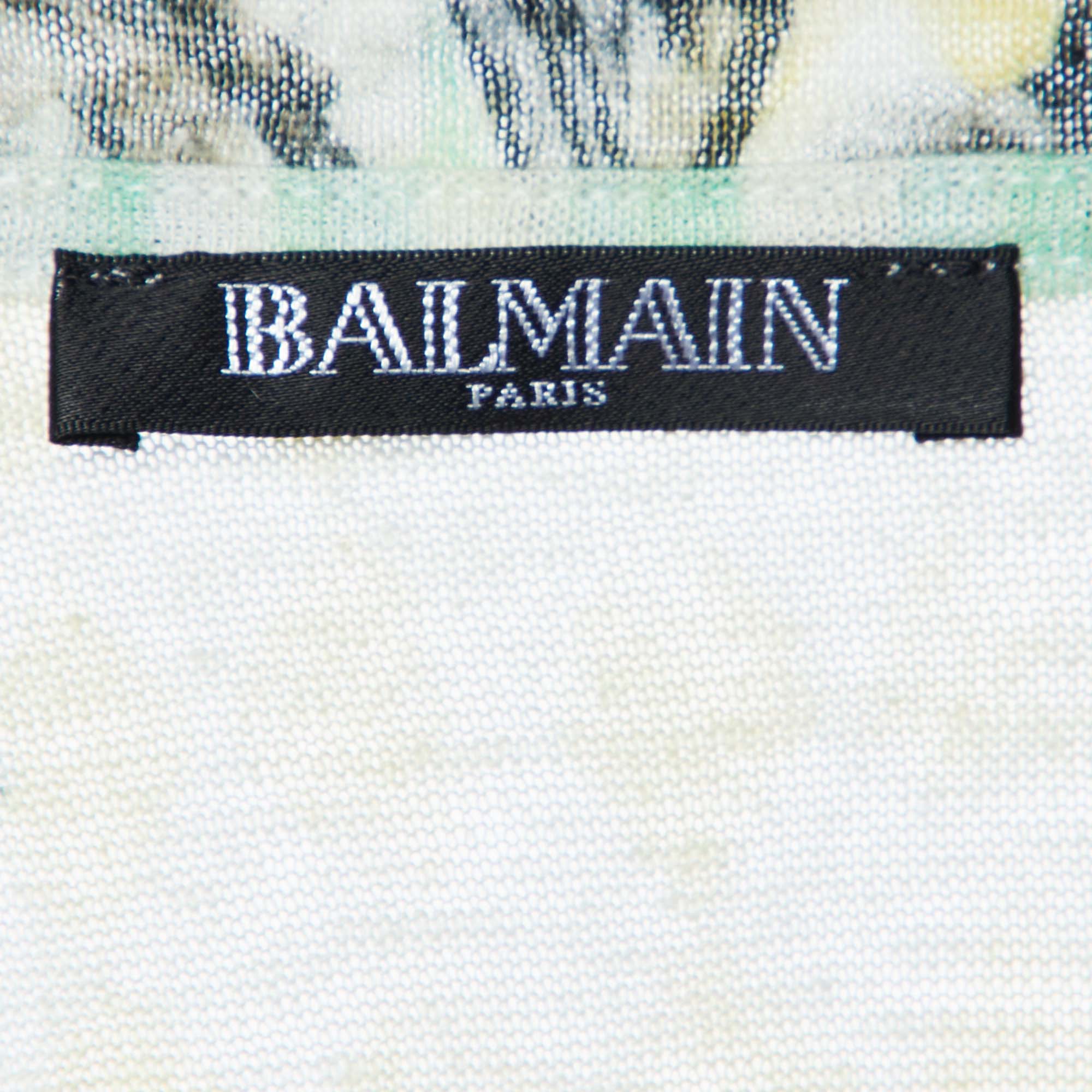 Balmain Multicolor Floral Print Linen Jersey Tank Top M