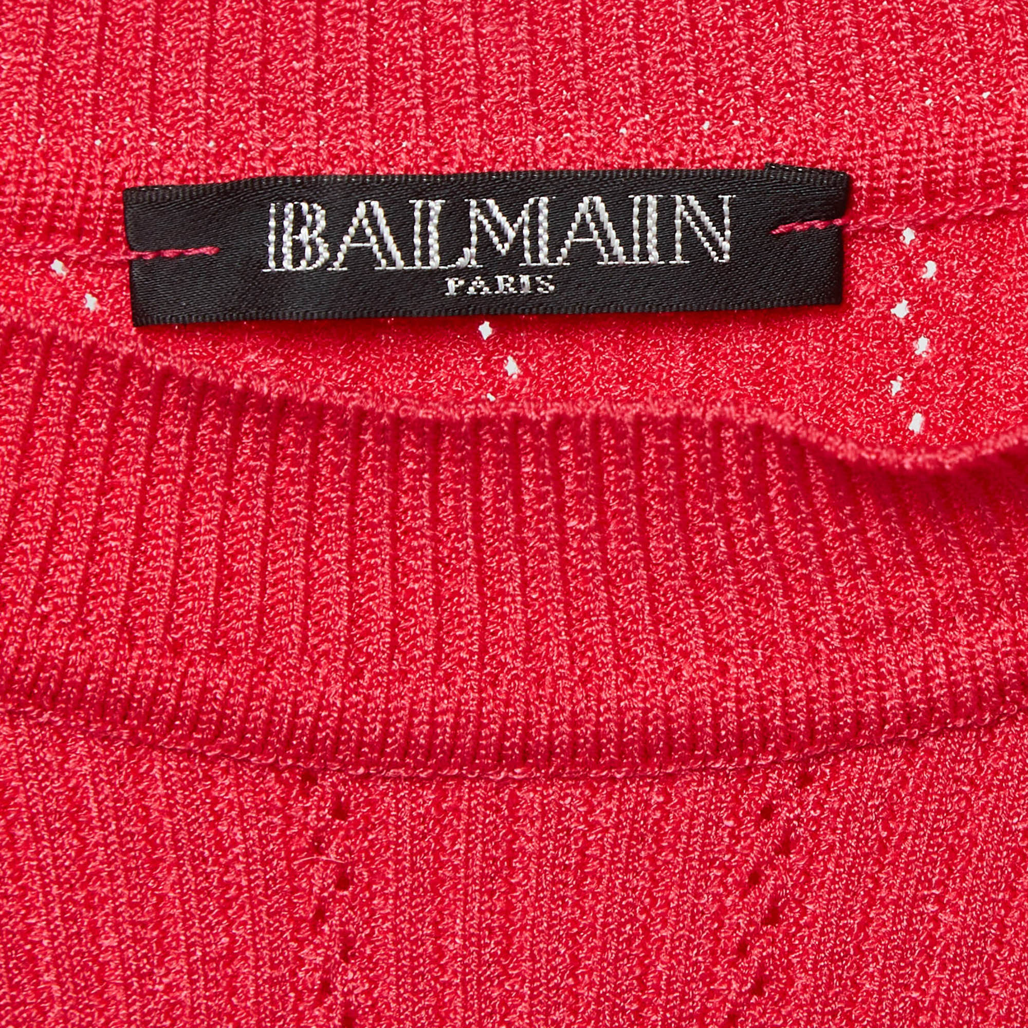 Balmain Pink Rib Knit Button Embellished Skirt Set S