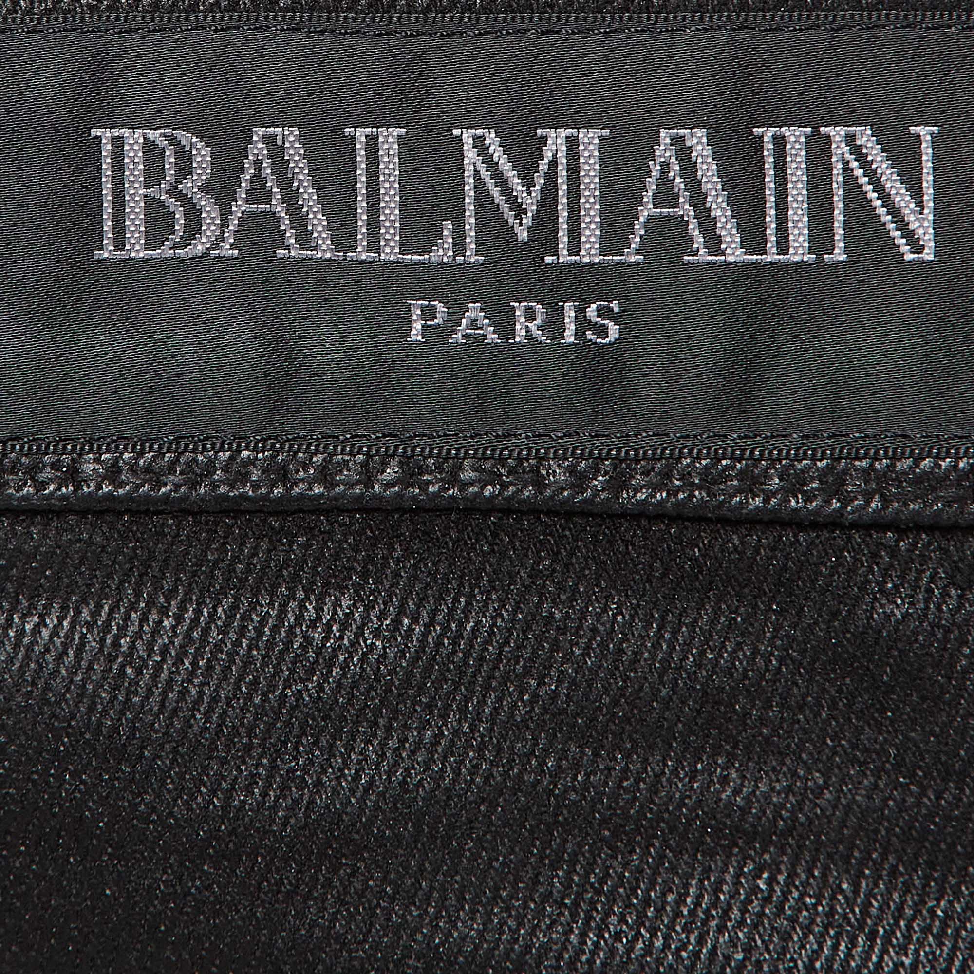 Balmain Black Waxed Leather Trim Denim Jeans M Waist 32